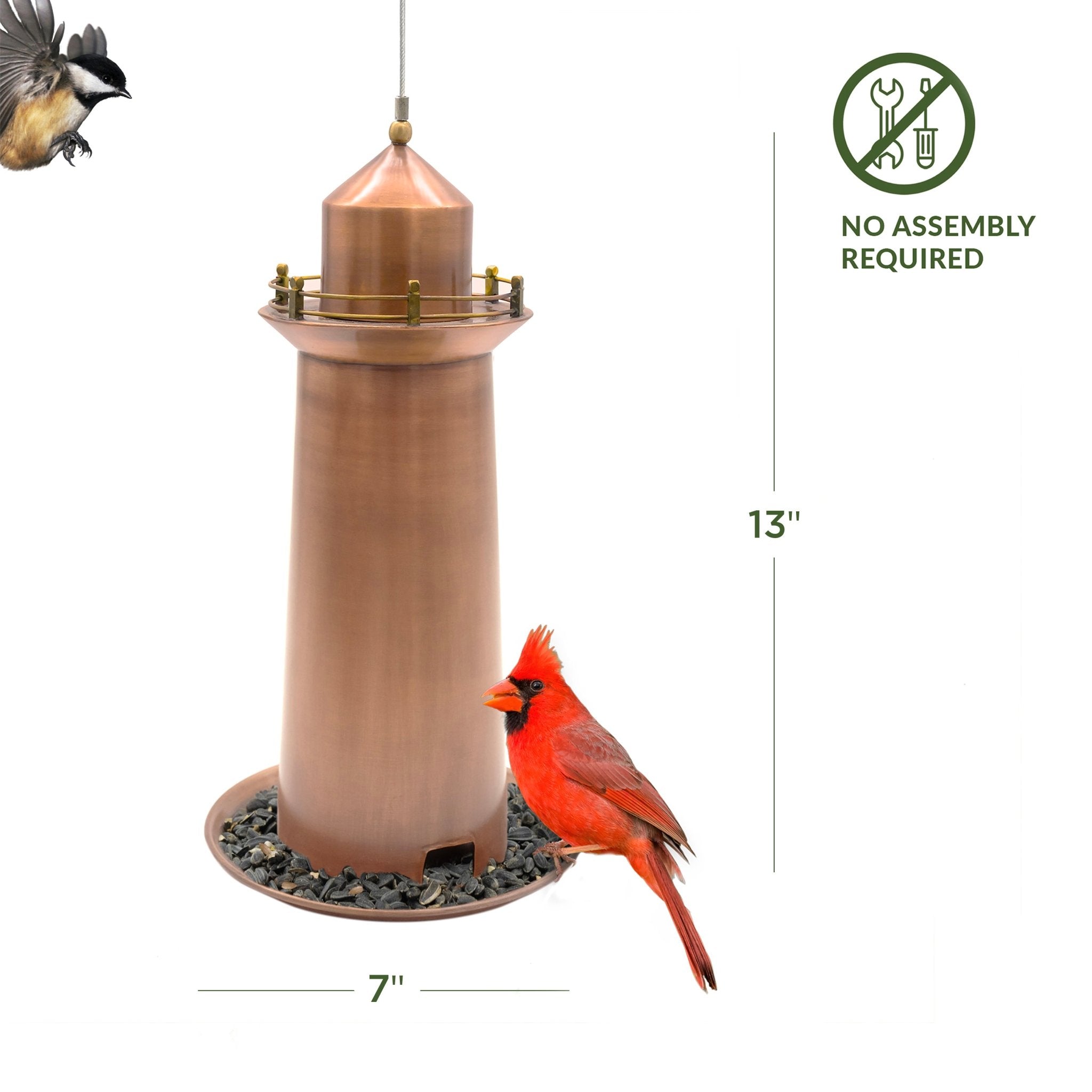 Copper Lighthouse Bird Feeder - Elegant Outdoor Garden Decor for Attracting Wild Birds - Perfect for Backyard, Patio & Bird Watching Enthusiasts