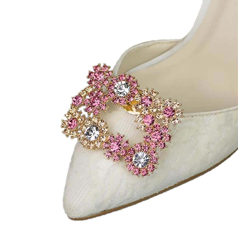 Ruihfas 2Pcs Rhinestone Crystal Flower Shoe Clips - Elegant Dress Hat Accessories for Women, Square Shoe Decorations for Weddings, Parties & Special Occasions