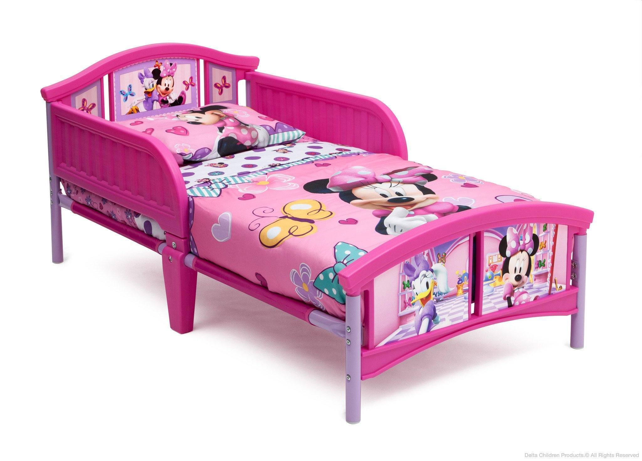 Minnie Mouse Plastic Toddler Bed for Girls - Disney Princess Kids Furniture for Bedroom & Nursery - Perfect for 2-5 Year Olds Sleeping & Playtime