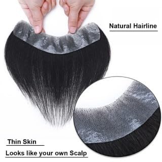 Premium AHS Men's Hair Patch for Baldness & Hair Loss | 100% Natural Human Hair Front Hair System | Receding Hairline Solution for Men & Boys | Straight Hair Patch for Daily Wear & Special Occasions (Pack of 1) | Perfect for Work, Dating & Social Events