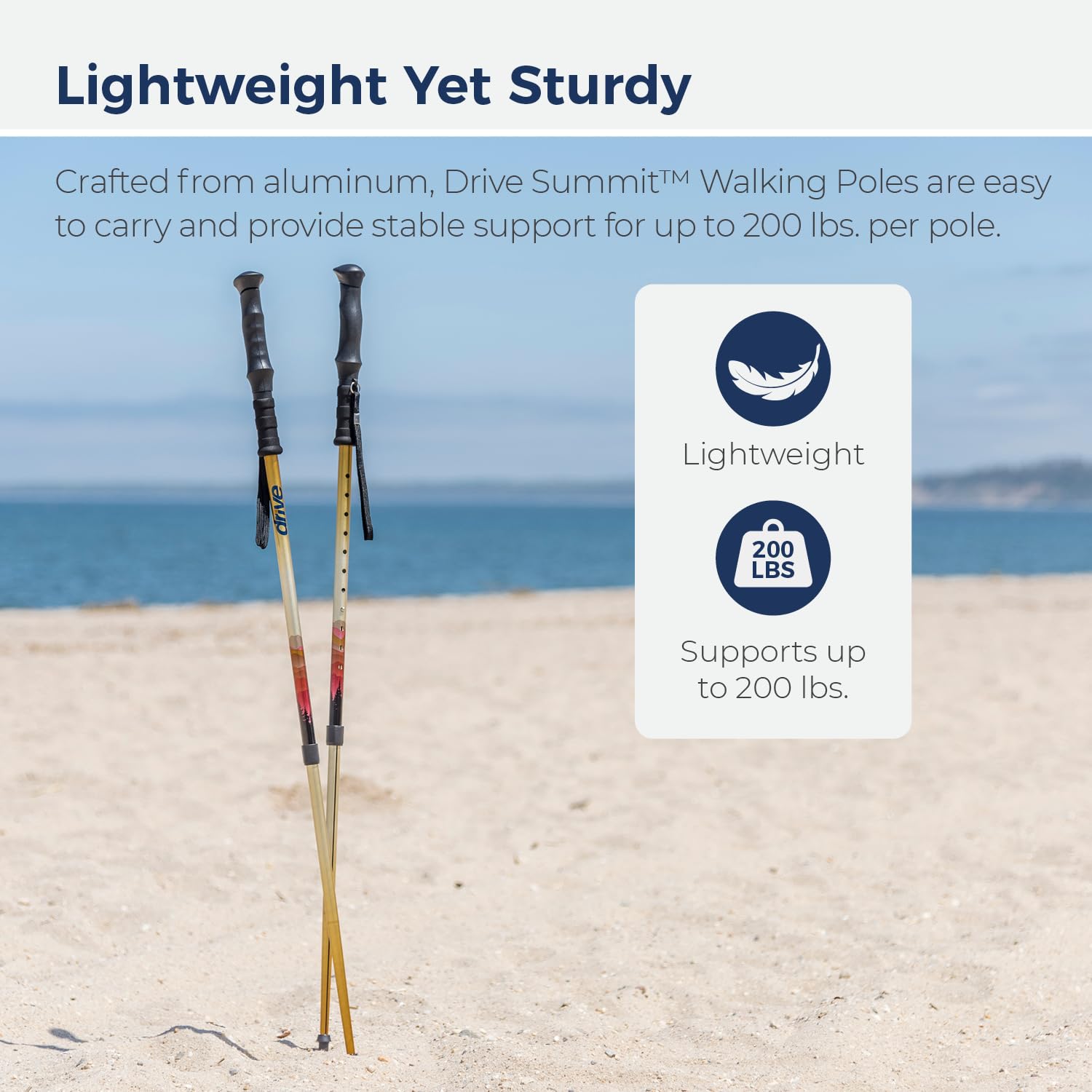 Drive Medical Summit Adjustable Nordic Walking Poles - Ergonomic Trekking Poles for Women, Men & Seniors with Comfortable Handles & Dual Tips - Perfect for Hiking, Mountain Climbing & Daily Walking Support