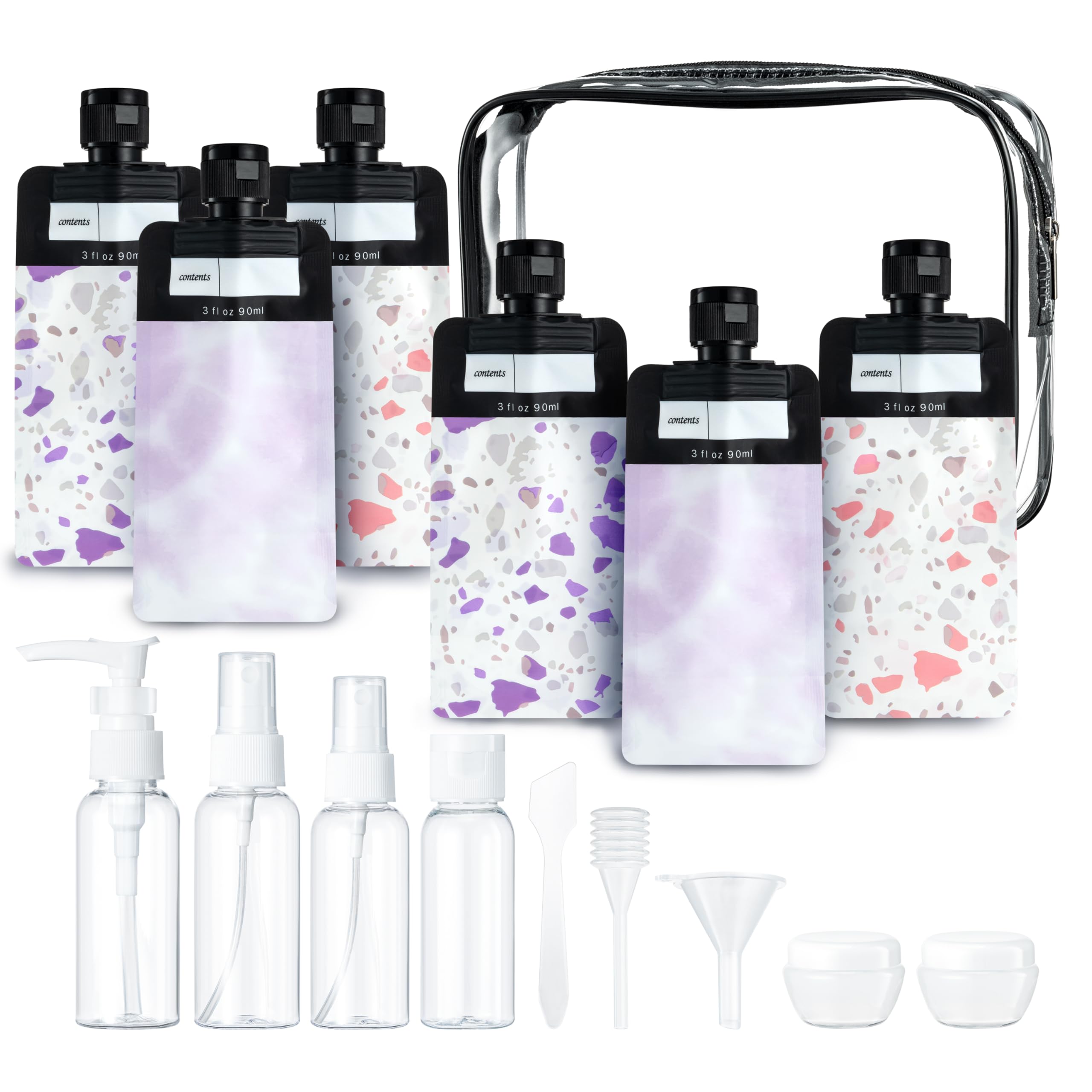 Y1tvei 16Pcs Pink Travel Bottles Kit - Leakproof Refillable Squeeze Pouches & Spray Bottles, TSA Approved Cosmetic Containers for Shampoo, Lotion & Toiletries | Perfect for Air Travel, Gym & Vacation Essentials
