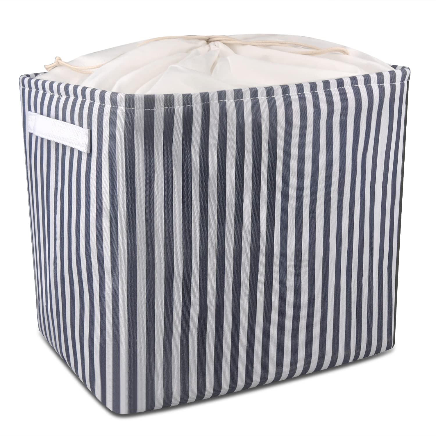 LEPONTS Large Collapsible Storage Bins 16x12x13.5 Inches - Rectangular Fabric Storage Baskets for Home Organization, Closet, Toys & Clothes - Foldable Storage Organizer (White & Blue) | Perfect for Bedroom, Nursery & Playroom Storage Solutions