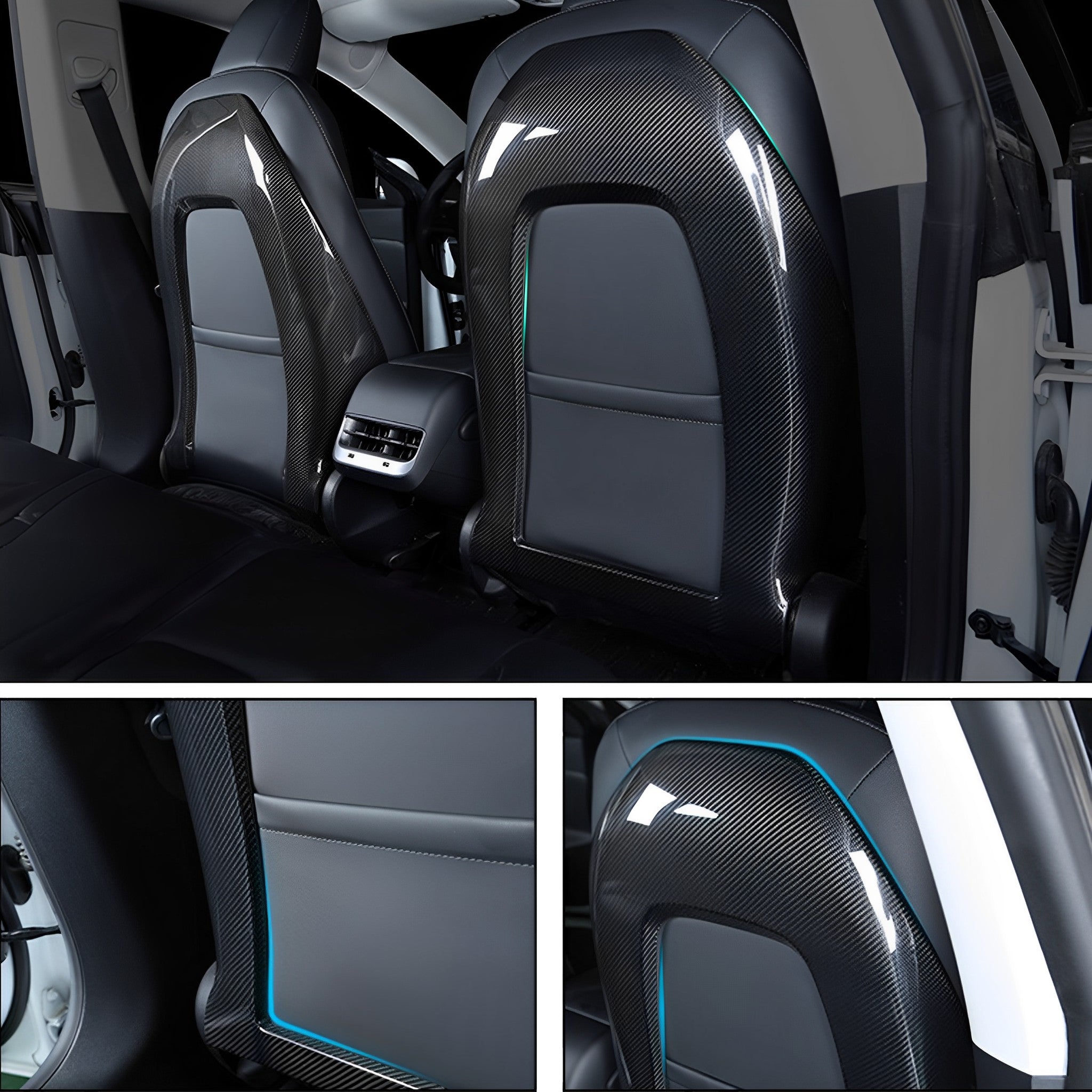 Premium Authentic Carbon Fiber Seat Back Covers for Tesla Model 3 & Model Y – Sporty & Sleek Style – Perfect for Car Enthusiasts & Interior Upgrades