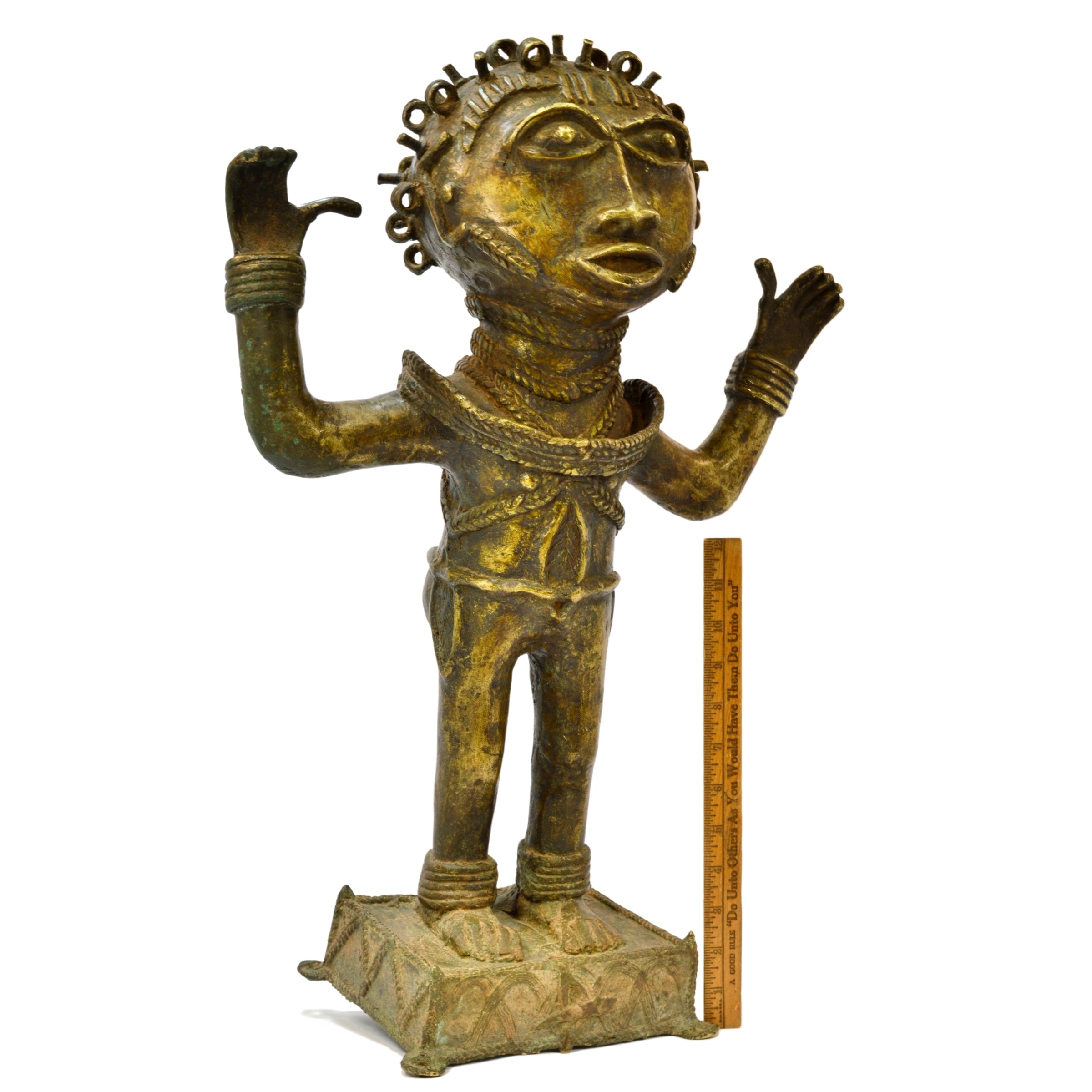 Antique African Benin Brass Bronze Statue - 24 Inch 19th Century Replica, Heavy 38 lbs - Perfect for Home Decor, Museum Display & African Art Collection
