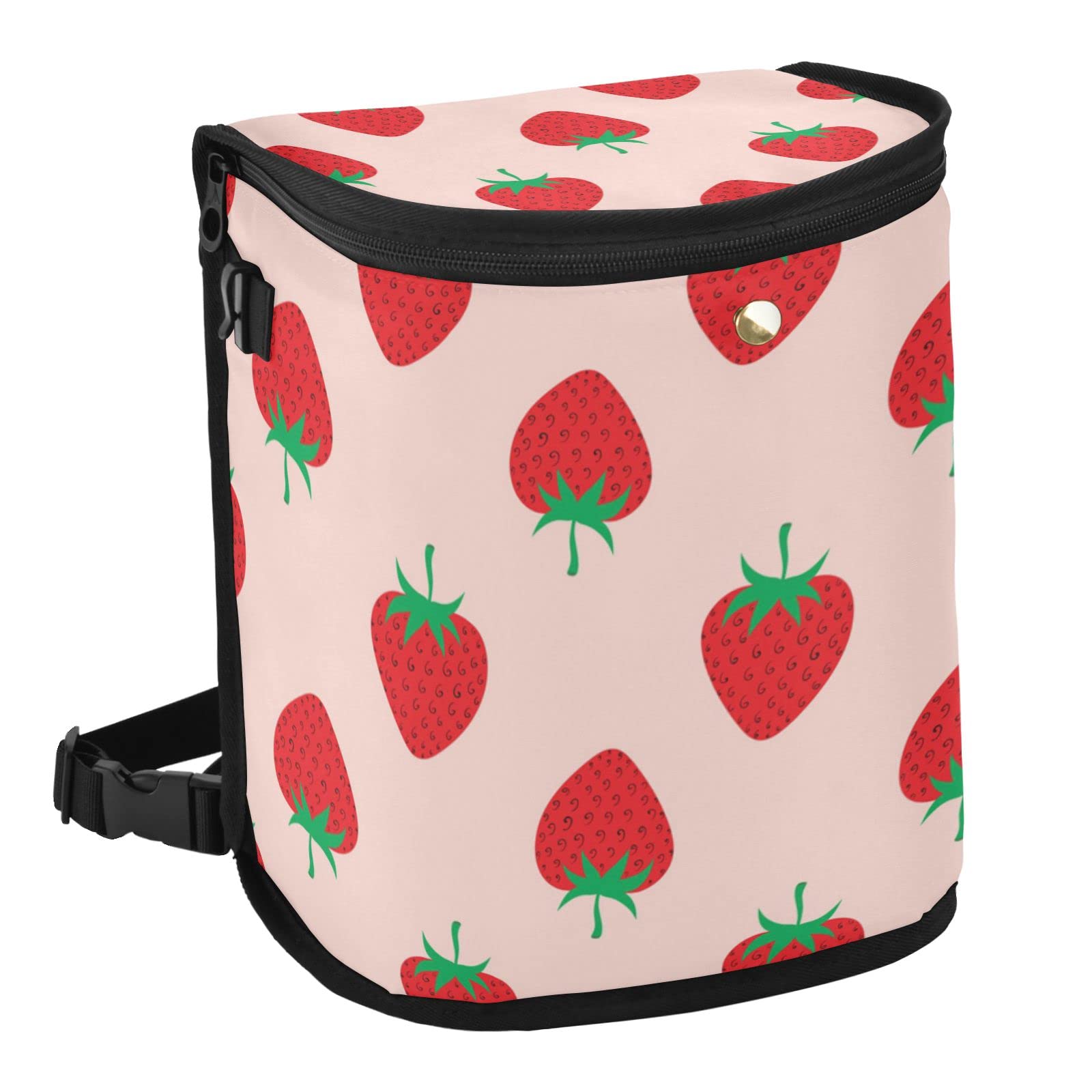 Strawberry Fruit Car Trash Can with Zipper Lid - Waterproof Leak-Proof Hanging Car Organizer - Multipurpose Garbage Bag for Car Storage & Trash Containment - Perfect for Road Trips, Commuting & Keeping Your Vehicle Clean
