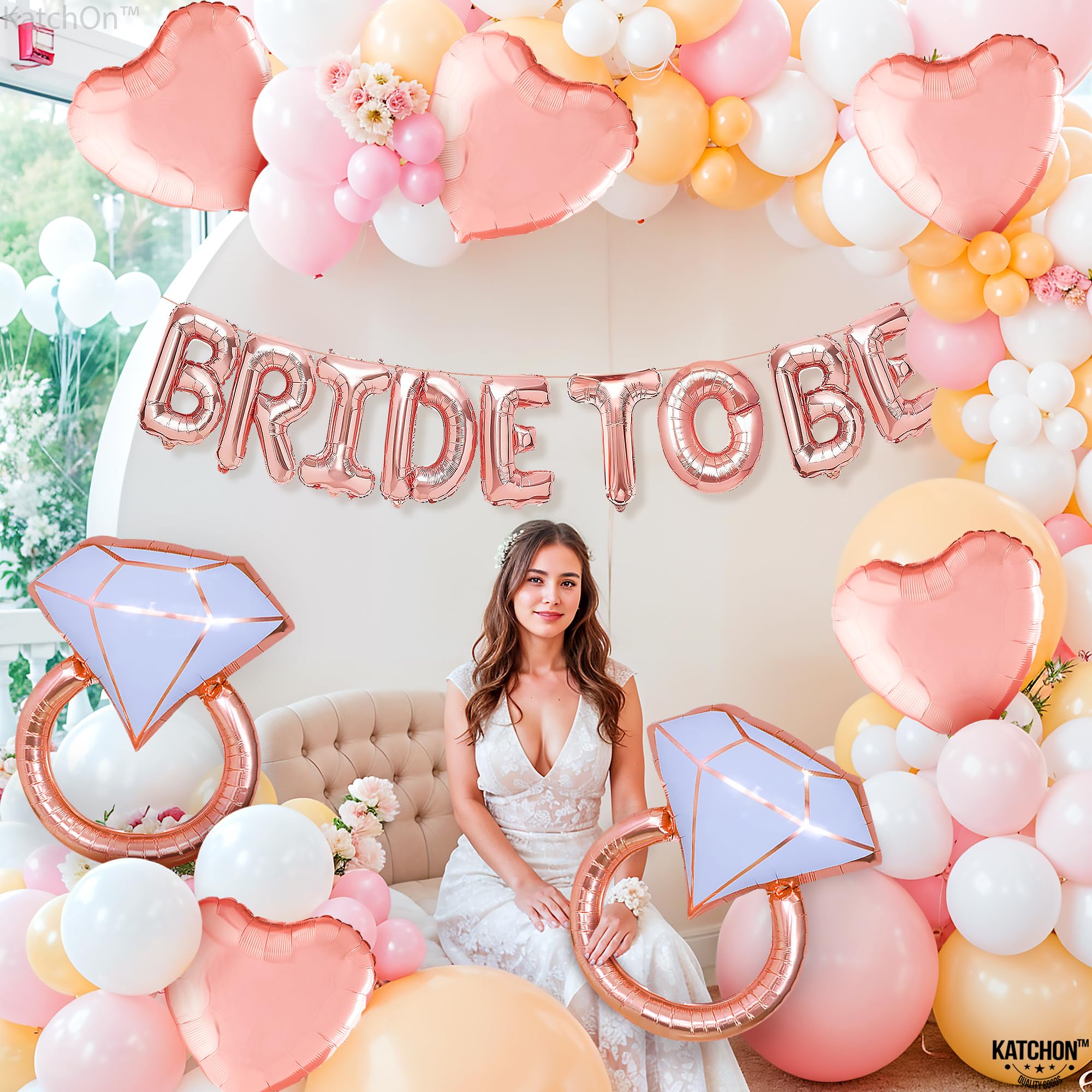 KatchOn Rose Gold Bride To Be Balloons - Pack of 17 | Wedding Decorations for Bridal Shower, Bachelorette Party & Rehearsal Dinner | Elegant Rose Gold Bridal Balloon Decor for Wedding Venue, Photo Backdrop & Party Centerpieces