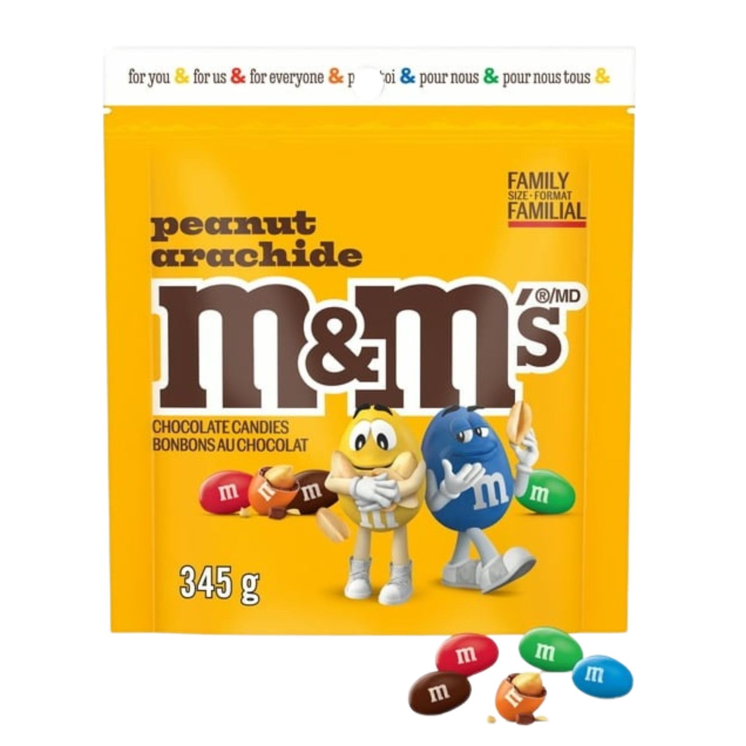 M&M's Peanut Milk Chocolate Candies - Family Size Bag (345g/12.2oz) - Pack of 2 with Free Ice Pack - Perfect for Parties, Halloween Treats & Office Snacks - Shipped from Canada