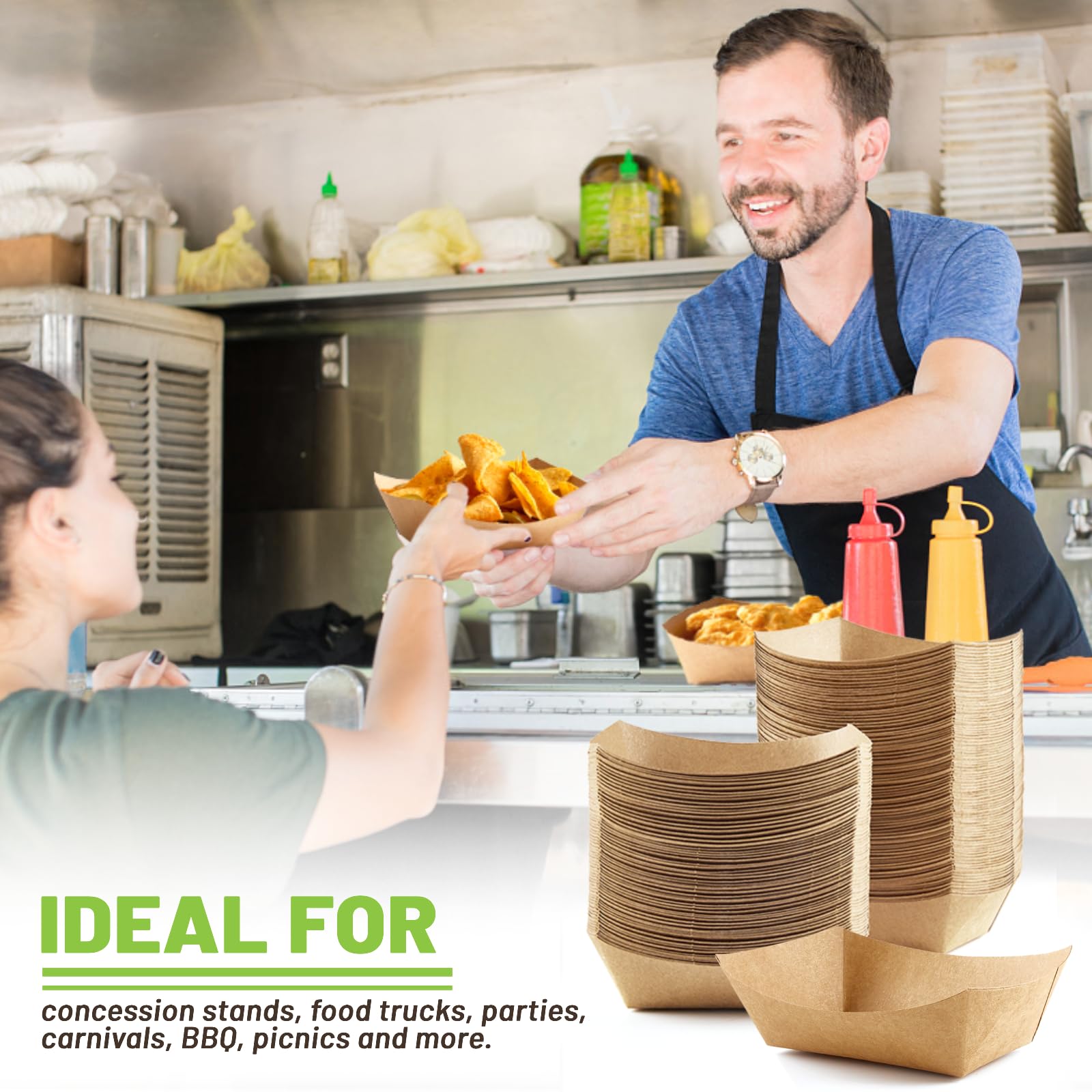 1 Lb Small Paper Food Trays - 100 Pack Disposable Kraft Food Boats, Brown Takeout Serving Baskets for Nachos, Snacks, Tacos, Fries | Perfect for Parties, Catering, Food Trucks & Restaurants