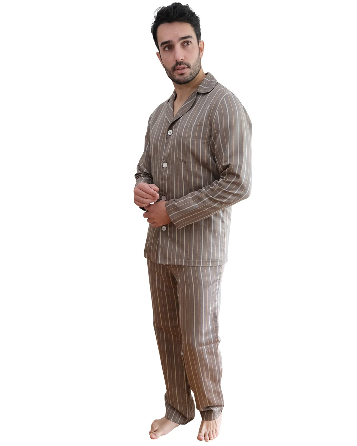 Premium Men's Luxury Pajama Set - Soft Chocolate Striped Sleepwear, European Crafted for Ultimate Comfort | Perfect for Relaxing at Home, Gifts & Holiday Lounging