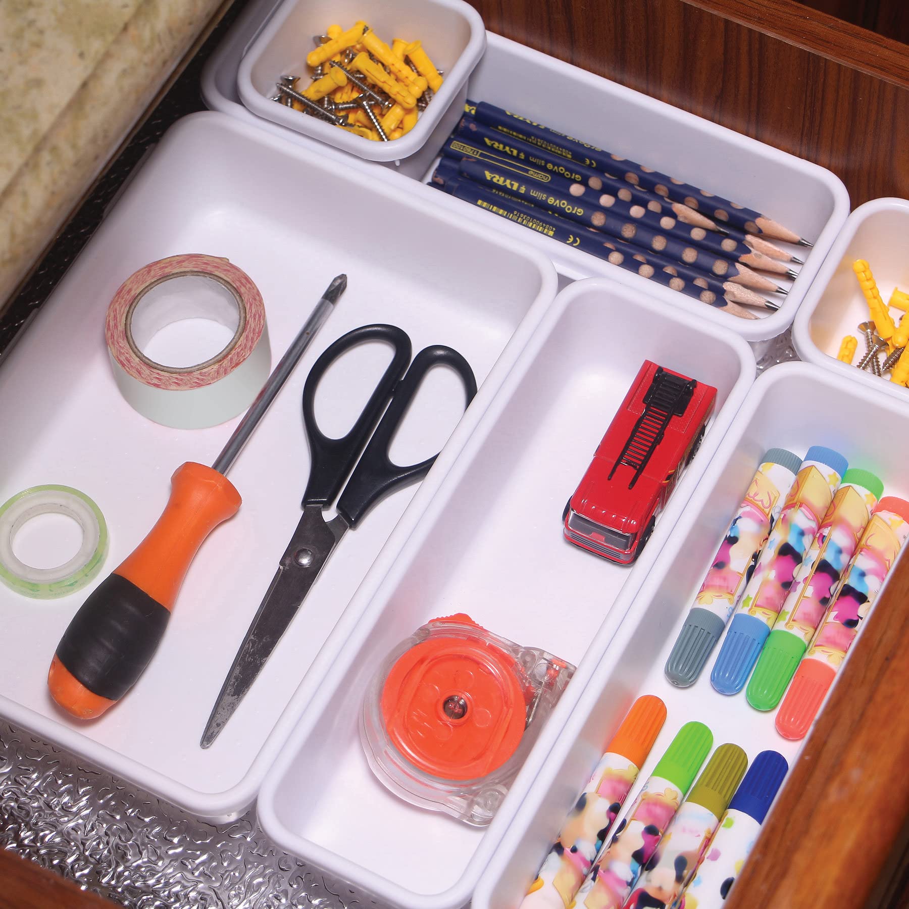 32-Piece Drawer Organizer Set - Plastic Tray Dividers for Kitchen, Office & Bathroom Storage