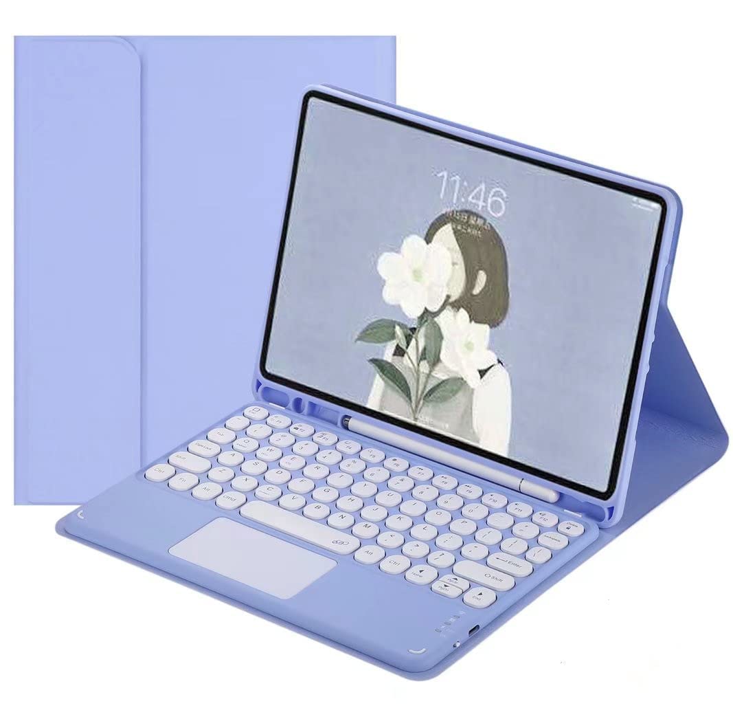 Magnetic Detachable Trackpad Keyboard Case for iPad 9th/8th/7th Generation & Air 3/Pro 10.5 - Round Keys with Touchpad & Apple Pencil Holder (Purple) | Perfect for Work, Study & Creative Projects