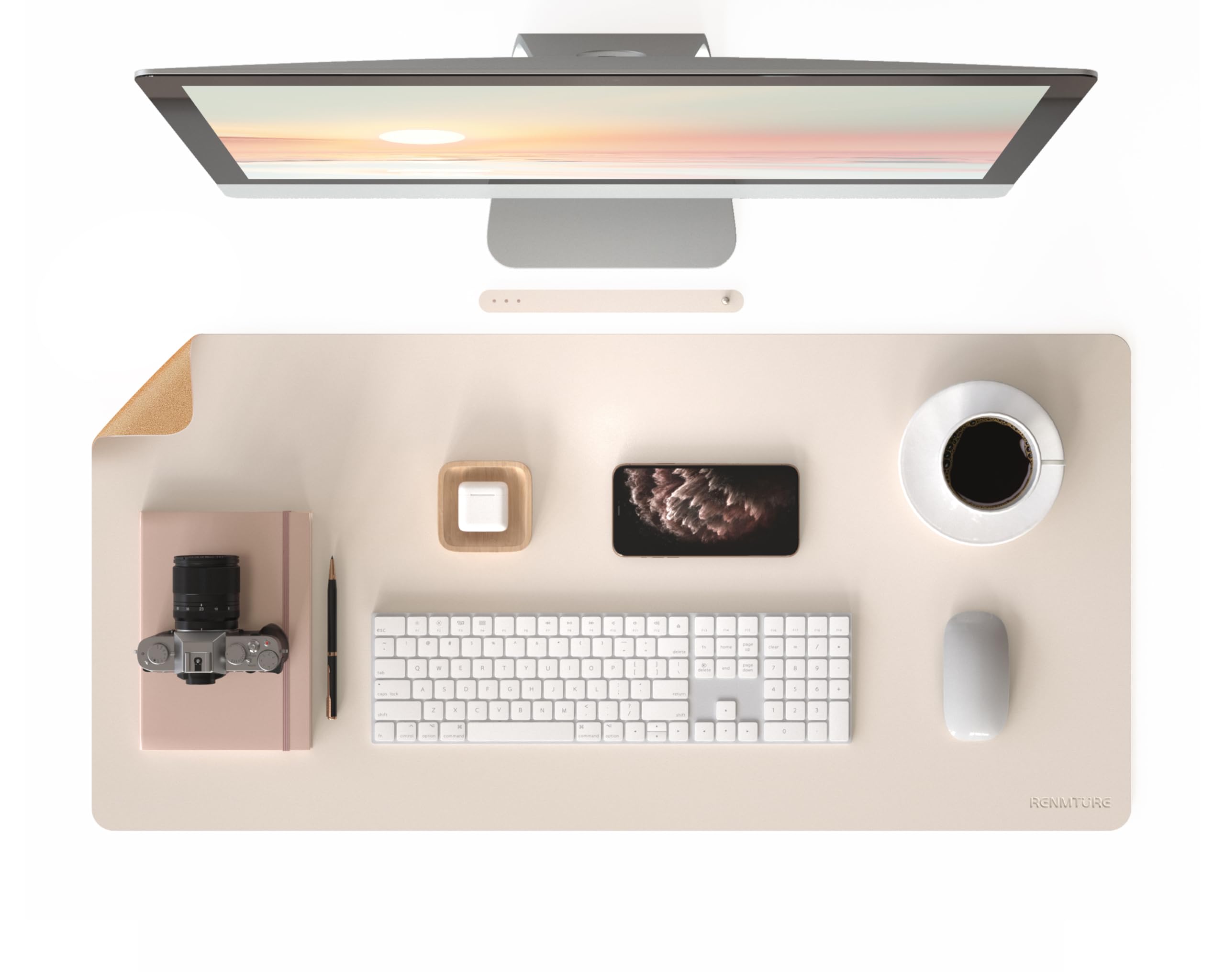 Premium Dual-Sided Desk Pad - Faux Leather & Natural Cork Mouse Mat (36