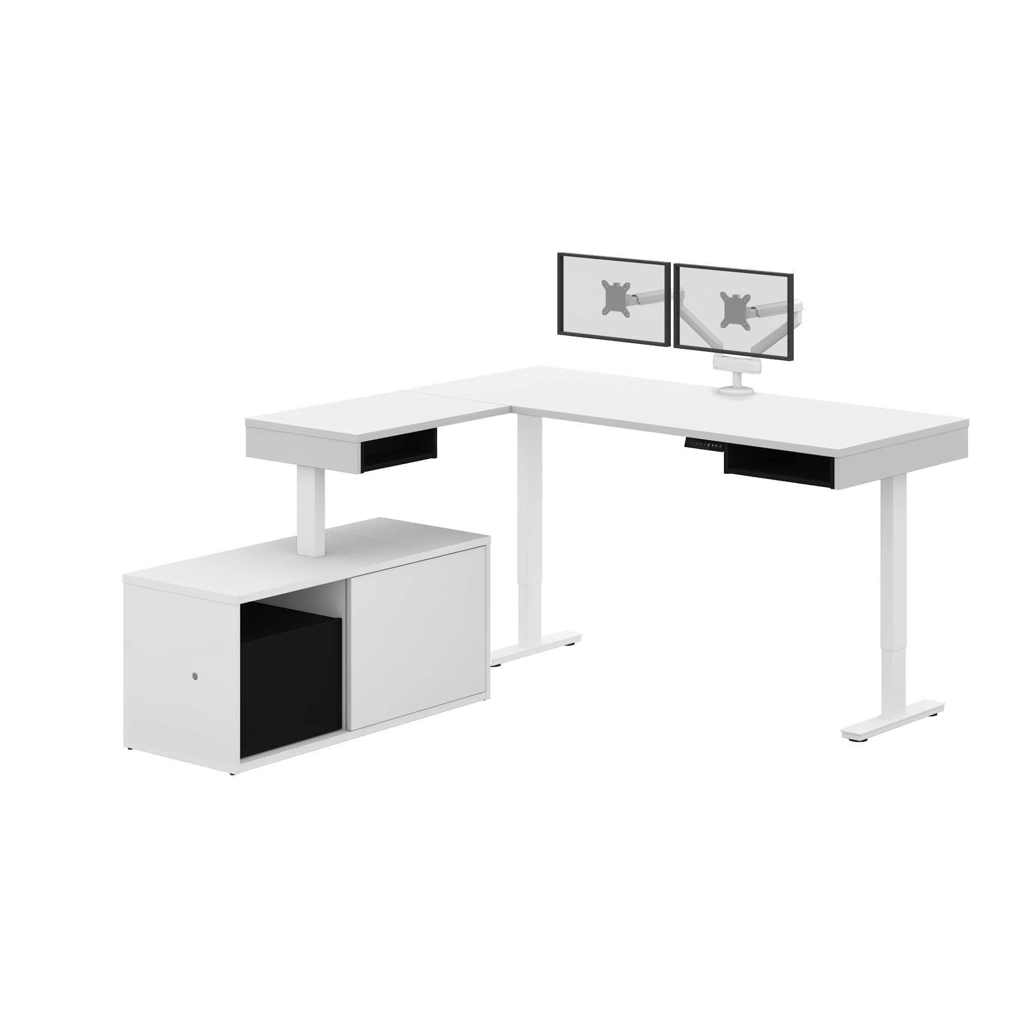 Ergonomic L-Shaped Standing Desk with Built-in Credenza & Dual Monitor Arm - 2 Color Options for Home & Office Workspace