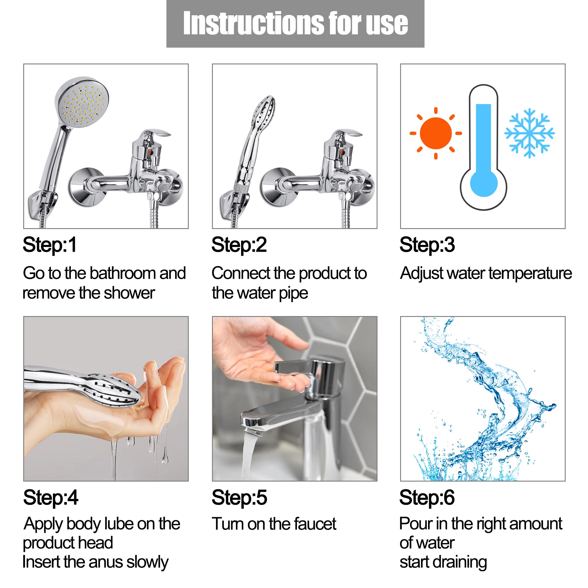 Handheld Shower Douche System - Aluminum Anal & Vaginal Cleaning Kit for Men & Women | Portable Enema Nozzle for Personal Hygiene & Postpartum Care