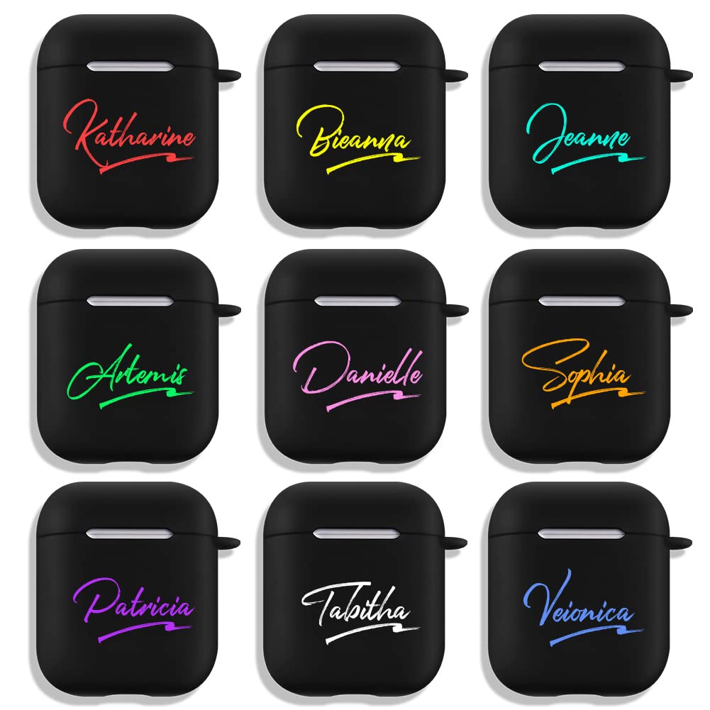 Custom AirPods Case for AirPods 1/2 - Shockproof Black TPU Cover with Keychain for Travel & Gym