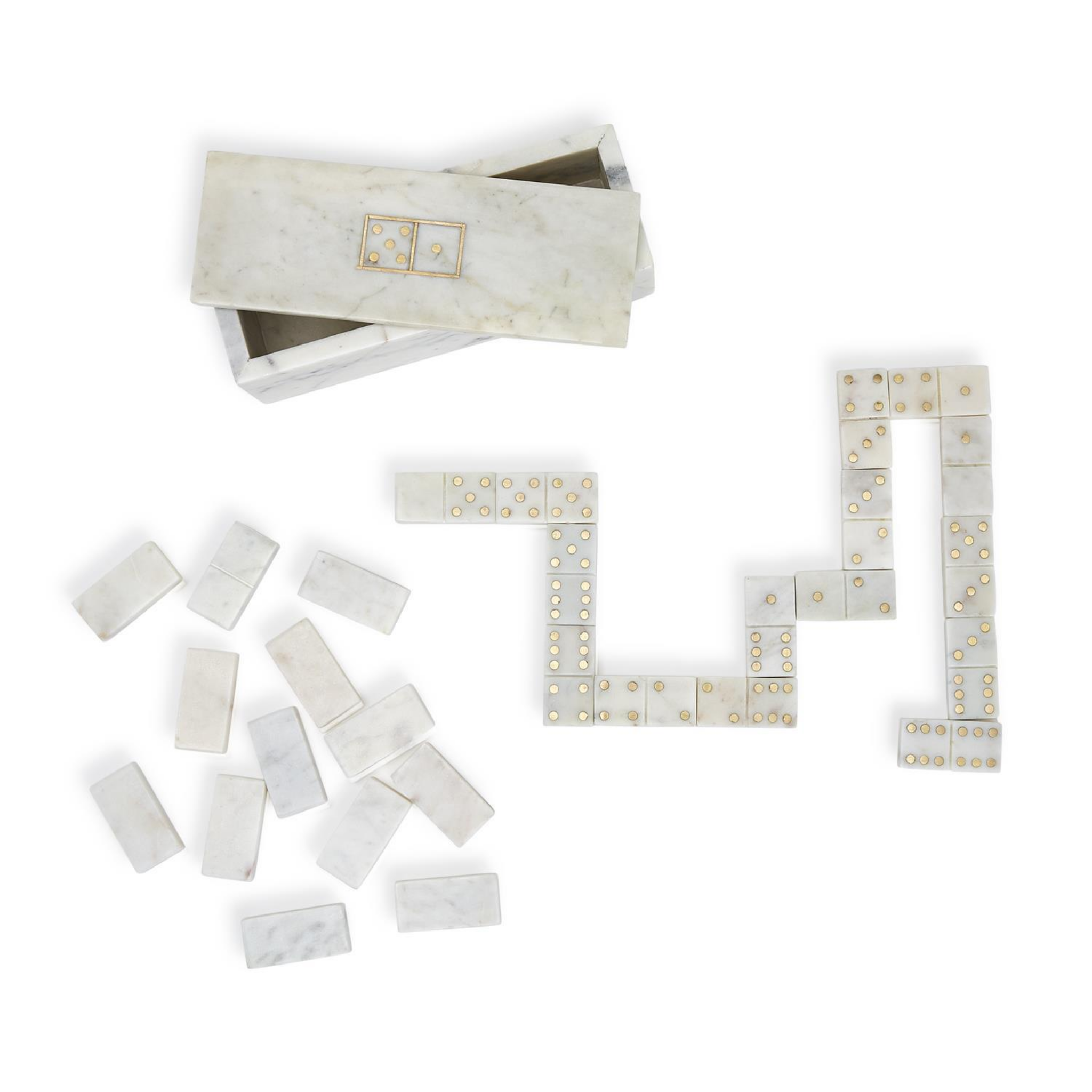 28-Piece Blanc de Blanc Gold Dot Domino Set - Premium Double Six Dominoes for Game Nights, Parties, and Family Fun