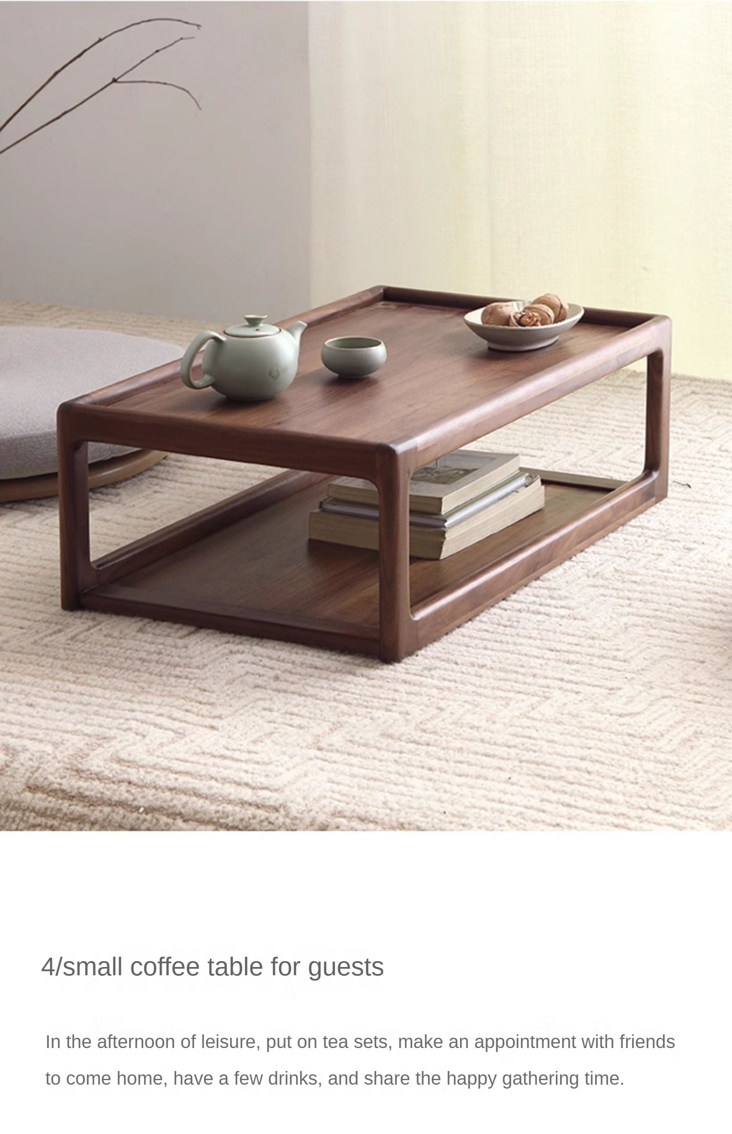 Premium Black Walnut, Ash & Oak Solid Wood Japanese Tatami Tea Table - Traditional Zen Style Low Table for Tea Ceremony, Meditation & Living Room Decor