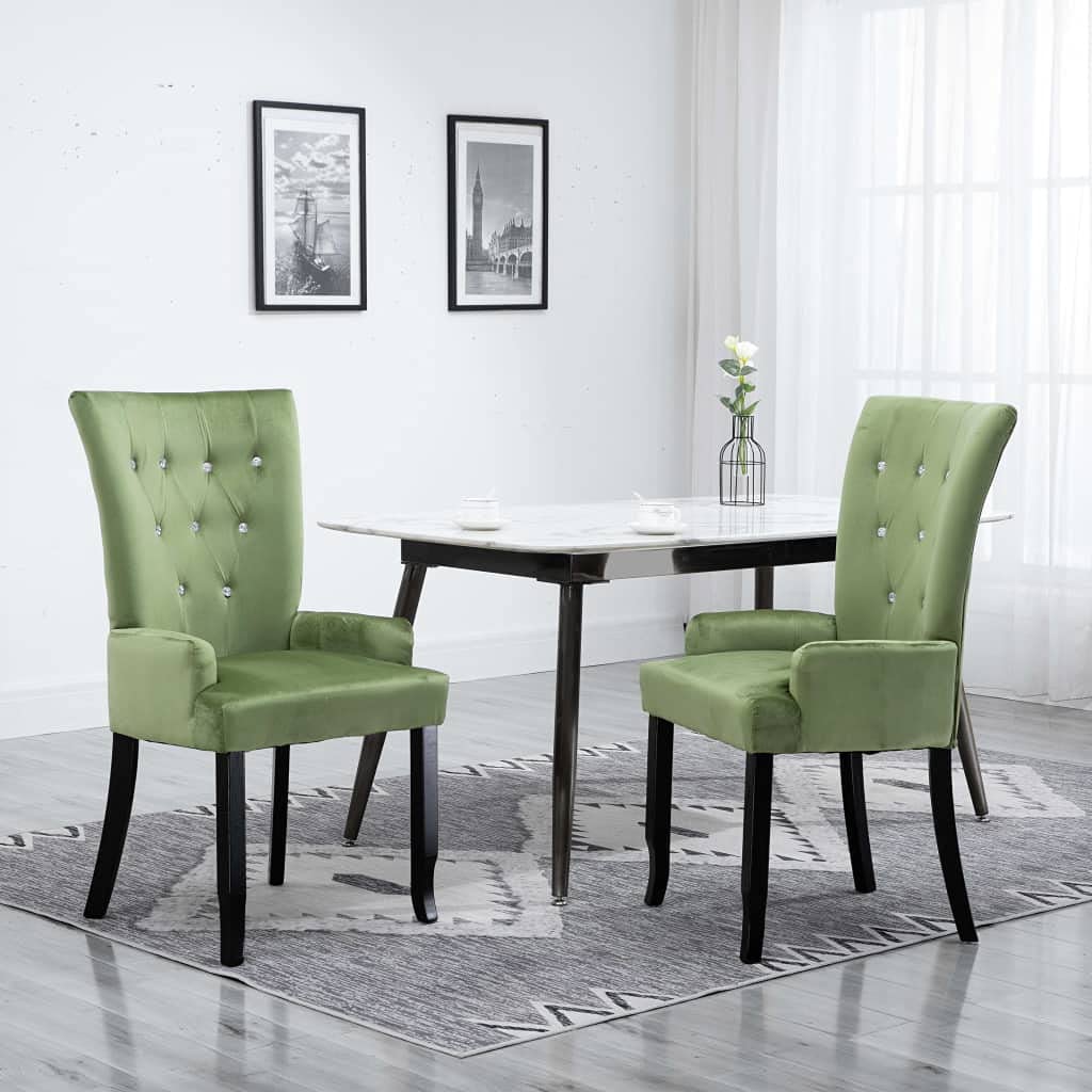 Velvet Upholstered Dining Chair with Wooden Legs & Armrests - Modern Kitchen & Living Room Side Chair, 21.3