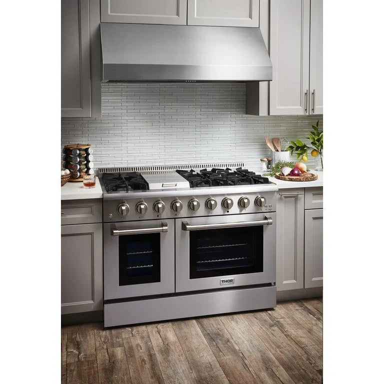Thor Kitchen HRD4803U 48-Inch Stainless Steel Gas Range with 6.7 cu ft Electric Oven - 6 Sealed Burners, Convection Baking - Perfect for Home Chefs & Large Family Cooking