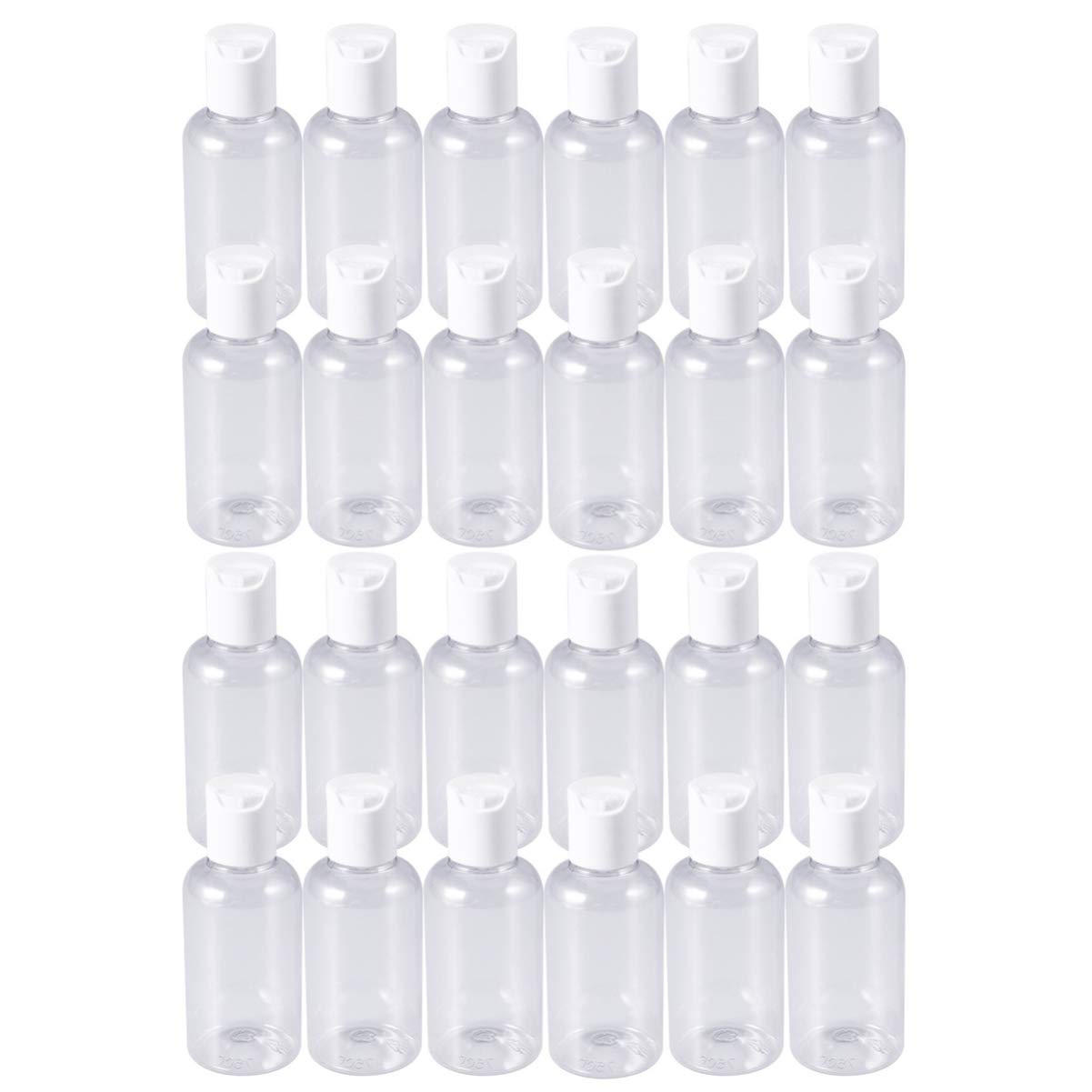 FOMIYES 24-Pack 60ml Clear Plastic Travel Bottles - Leak-Proof Refillable Squeeze Bottles for Shampoo, Lotion & Cream | TSA Approved Toiletry Containers for Air Travel, Gym & Vacation (Assorted Colors)