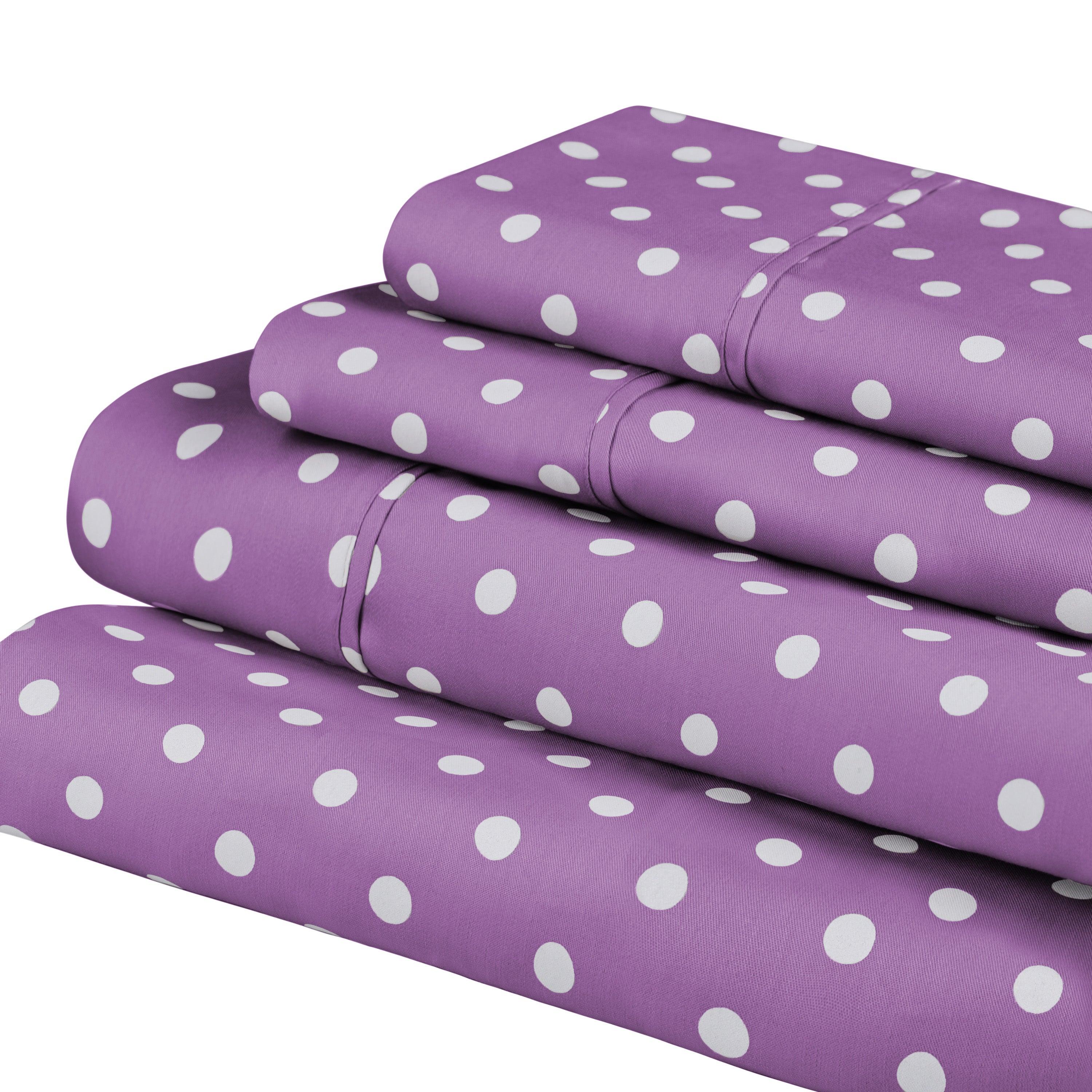 Polka Dot 600 Thread Count Cotton Blend Deep Pocket Sheet Set - Queen Size Bed Sheets for Comfortable Sleep - Perfect for Master Bedroom, Guest Room & Dorm