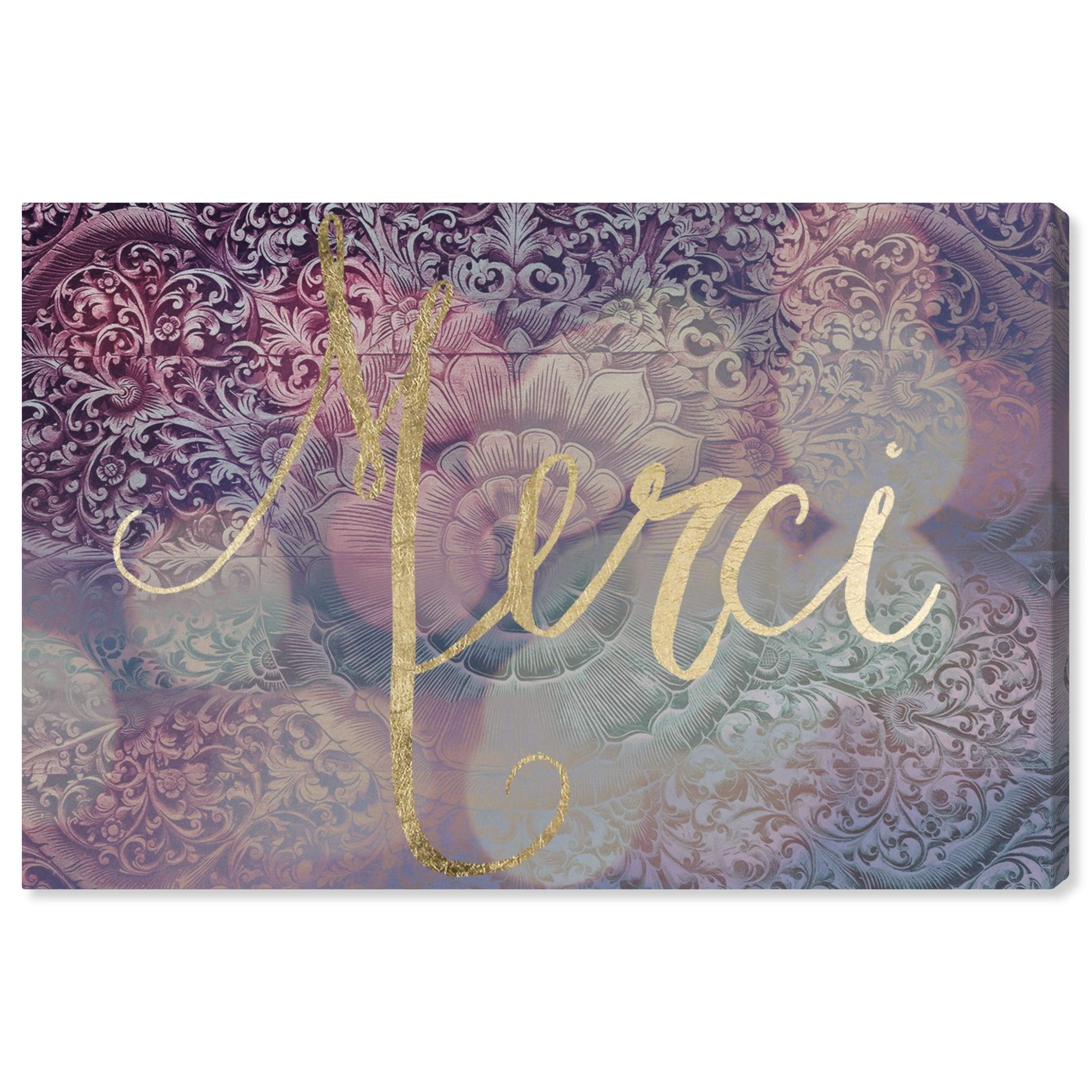 Oliver Gal Artist Co. 'Merci' Typography Wall Art Canvas Print - 36x24 Inches, Pink & Gold Home Decor for Living Room, Bedroom & Office