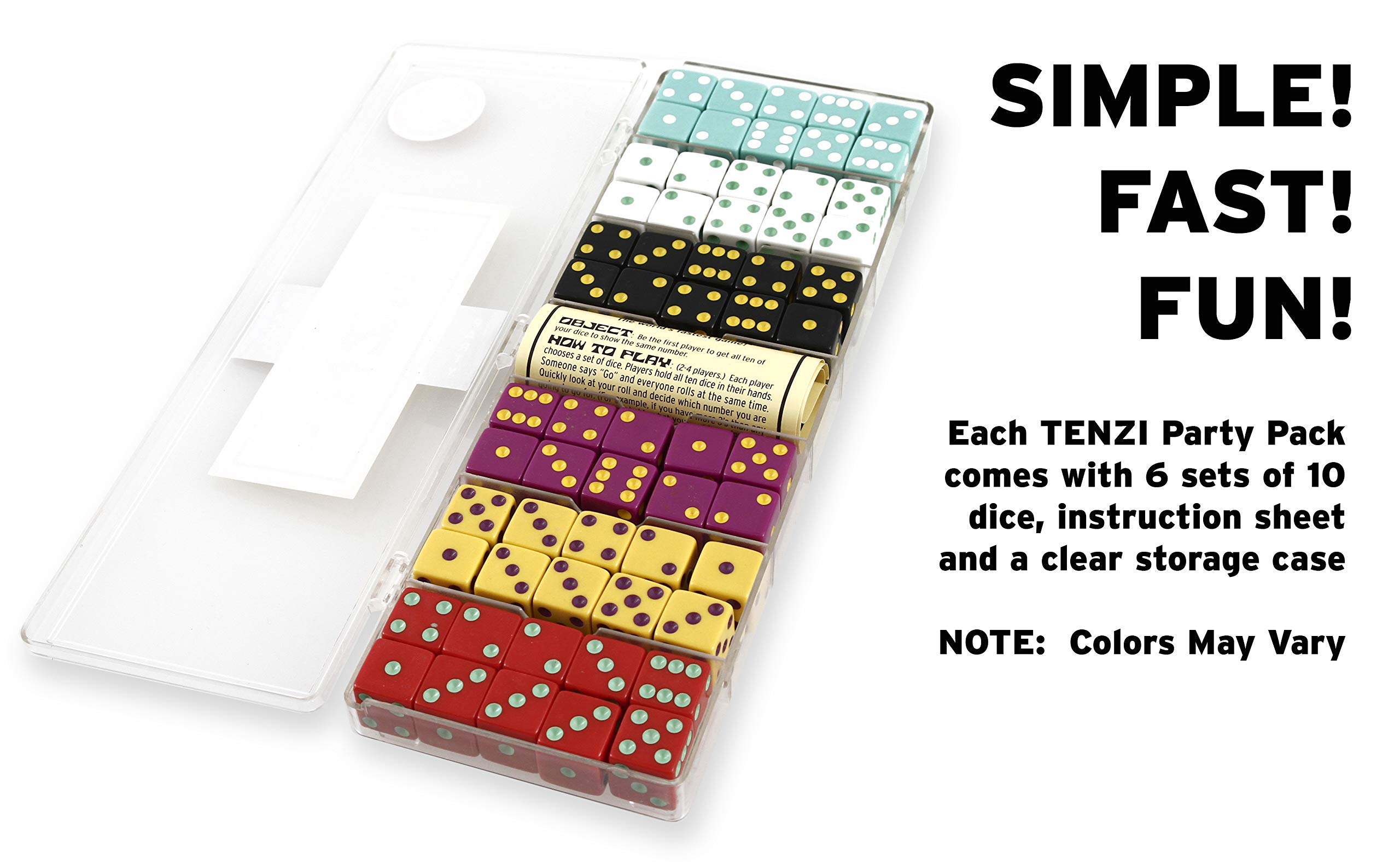 TENZI Party Pack Dice Game - Fast-Paced Family Fun with 6 Sets of 10 Multi-Colored Dice & Storage Case - Perfect for Game Nights, Travel, and Classroom Activities