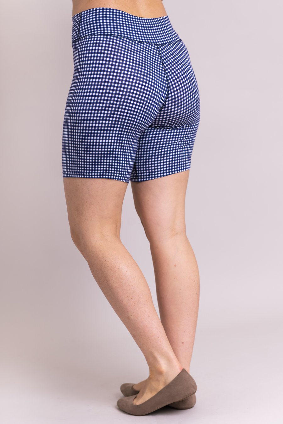 Hallie Women's Shorts - Soft Bamboo Fabric, Indigo Gingham Print - Comfortable Casual Summer Shorts for Beach, Yoga & Lounge Wear