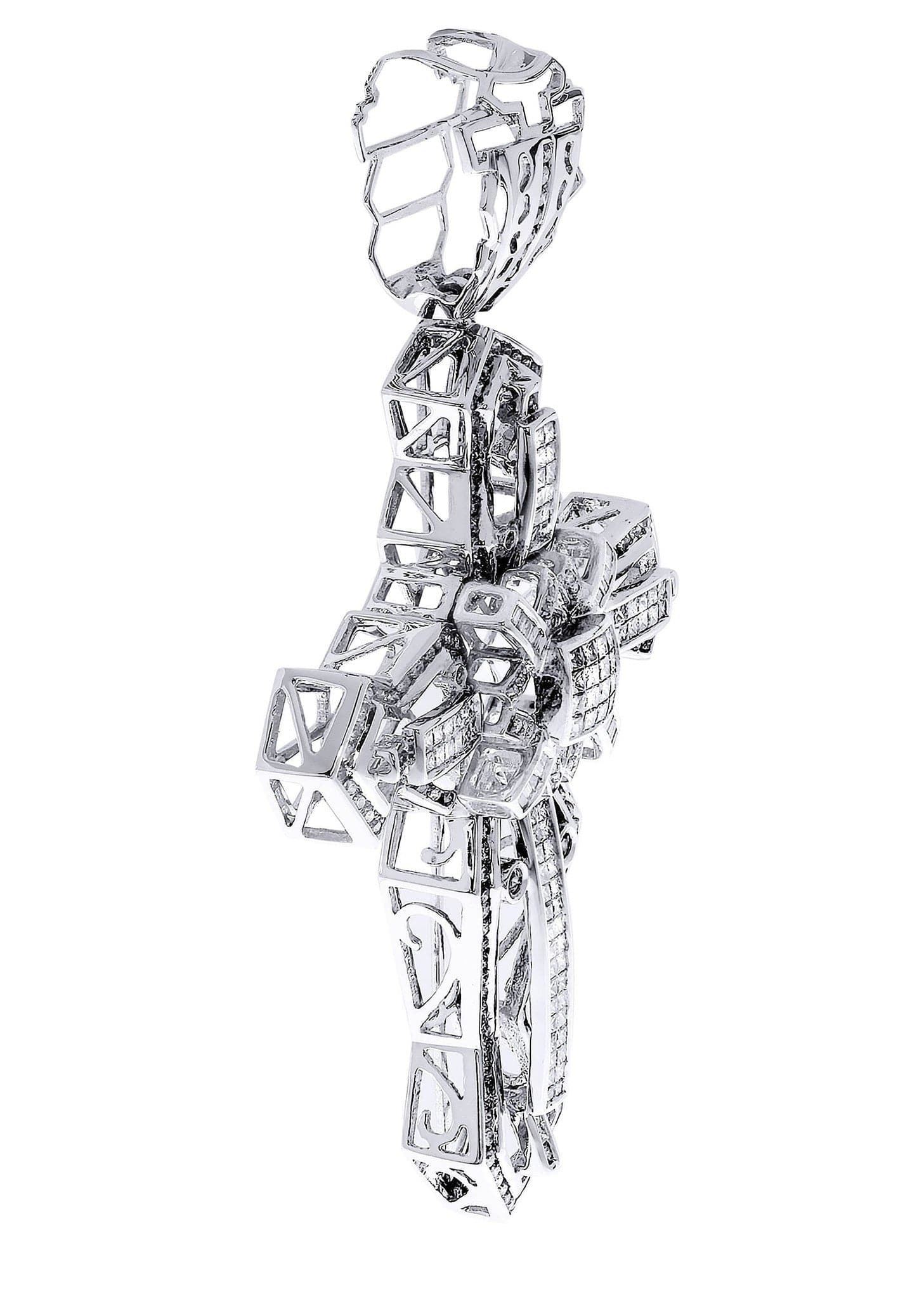 3.15 Carat Diamond Cross Pendant Necklace - 26.7 Grams Sterling Silver Religious Jewelry for Women - Perfect for Baptism, First Communion & Special Occasions