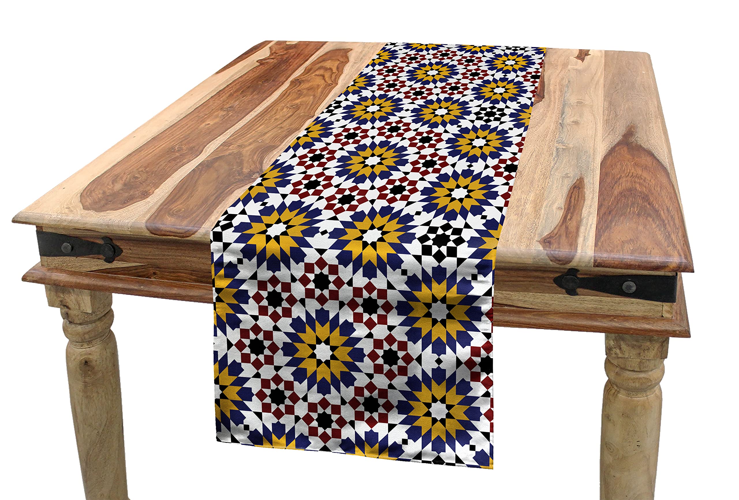 Ambesonne Oriental Table Runner - Floral Moroccan Mosaic Design, Multicolor Rectangle Scarf for Dining Room & Kitchen Table Decor, 14