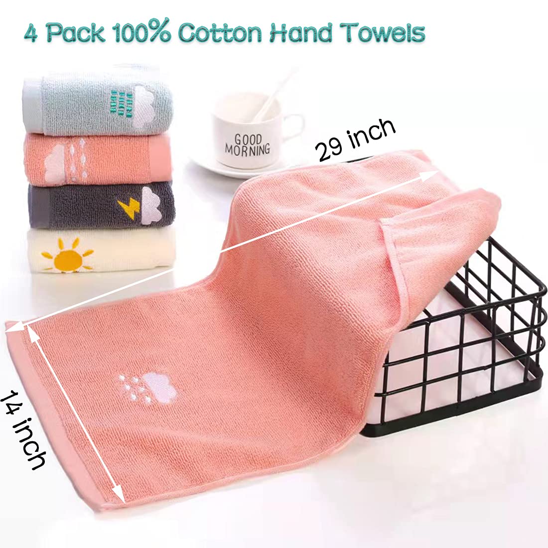 Lchkrep 4-Pack 100% Cotton Hand Towels - Ultra Soft & Highly Absorbent Bath, Face, Kitchen, Gym & Spa Towels (14