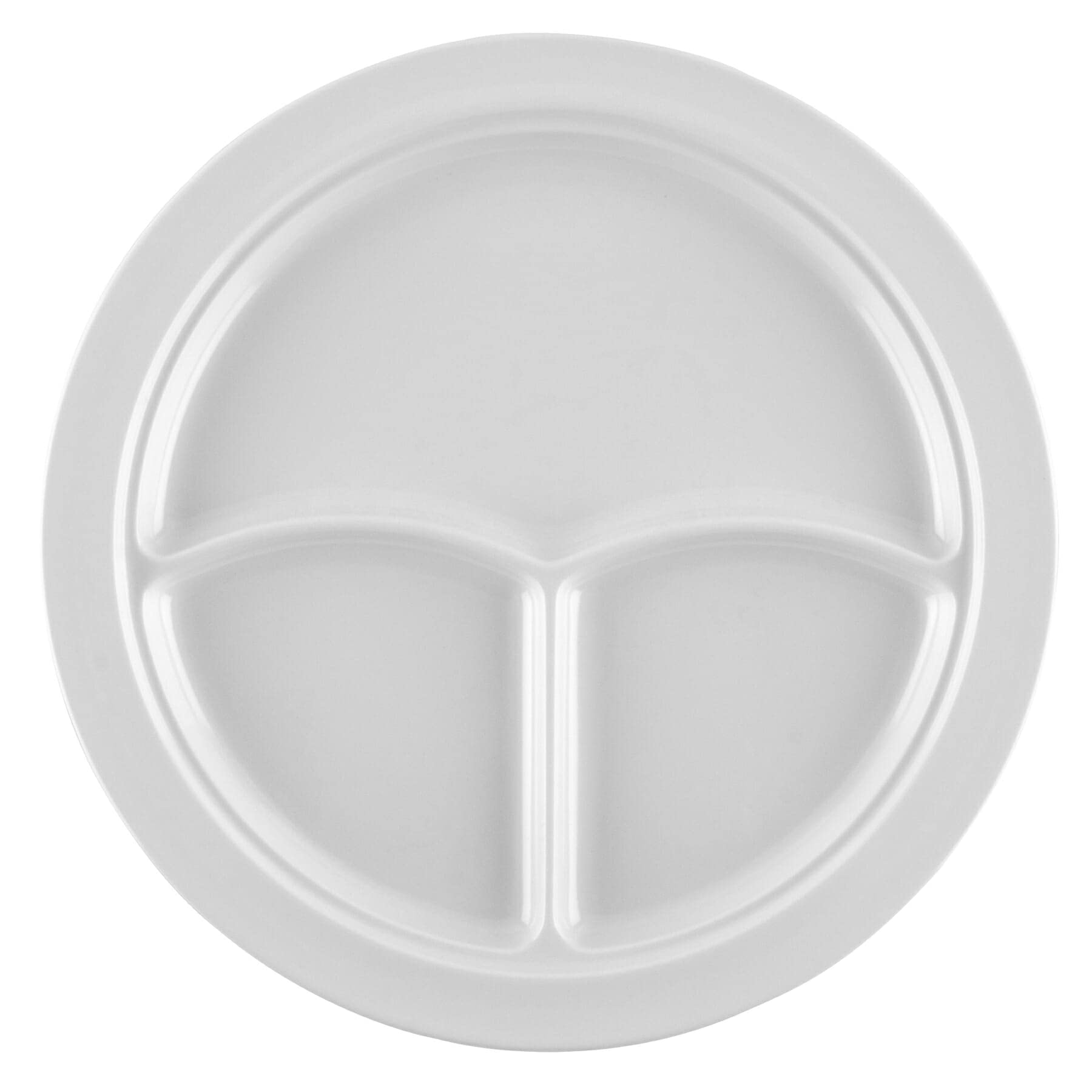 G.E.T. Heavy-Duty 3-Compartment Plastic Divided Plates, 10-Inch Deep Sided White Dinner Plates - Set of 12 for School Cafeterias, Picnics & Catering Events