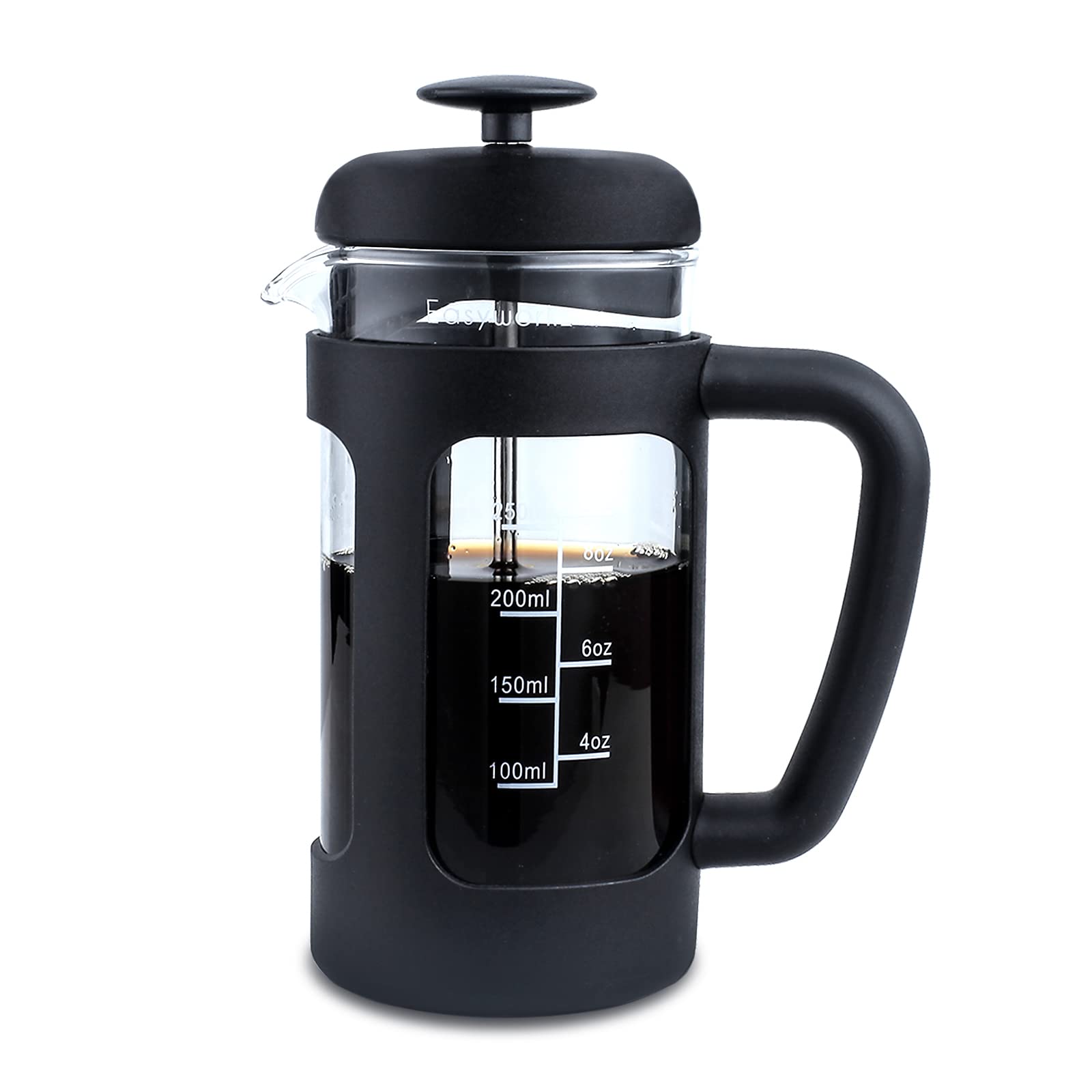 Easyworkz 12 oz French Press Coffee & Tea Maker - Borosilicate Glass, Soft Grip Handle for Home, Office & Camping Use