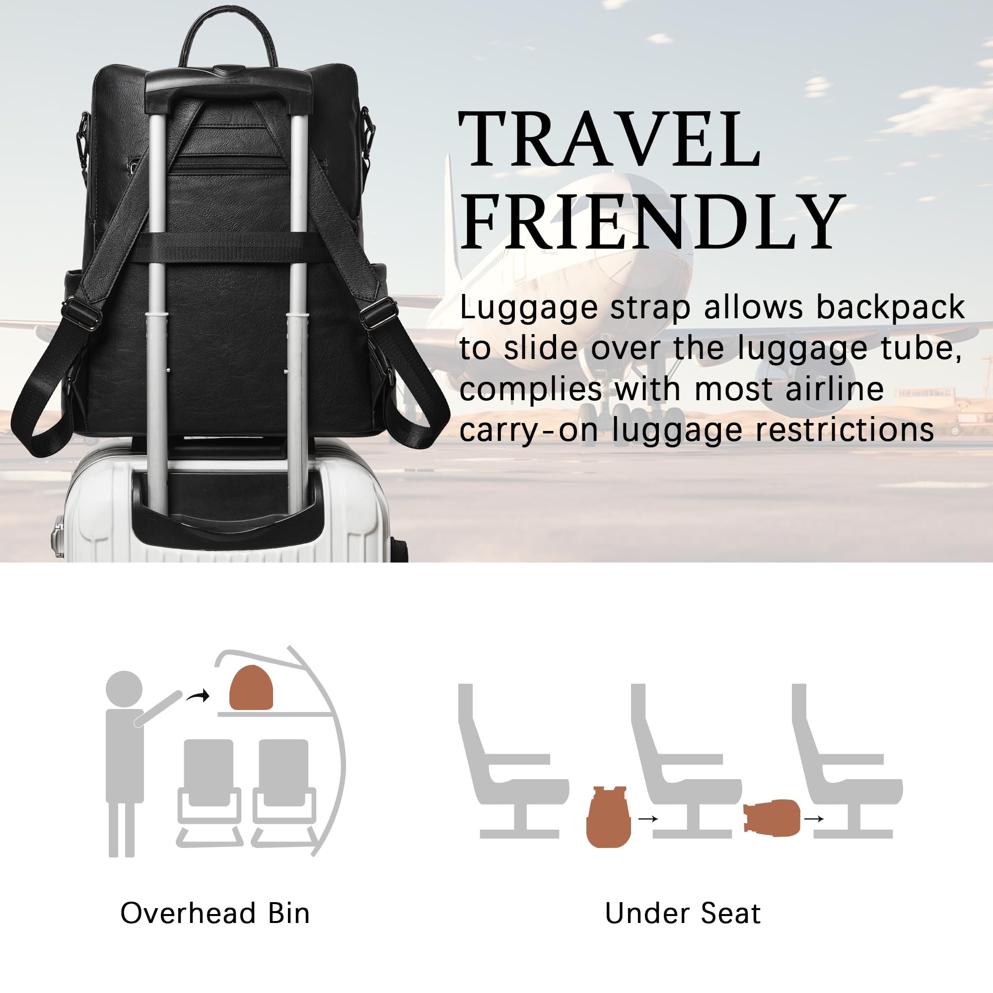 Shrrie Vegan Leather Laptop Backpack for Women - 15.6 Inch Waterproof Work Backpack with USB Charging Port, Stylish College Travel Backpack Purse for Business, Commuting & Daily Use