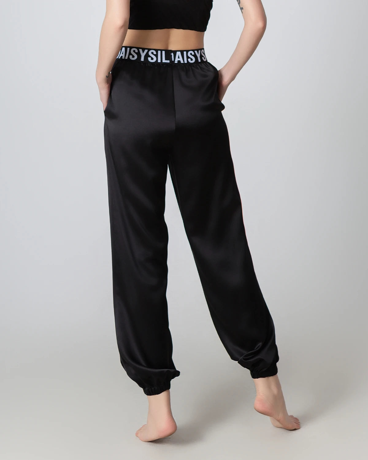 Women's Elastic Waist Loose Fit Silk Pants with Ankle Cuffs - Comfortable Lounge Pajama Pants for Home, Yoga & Travel