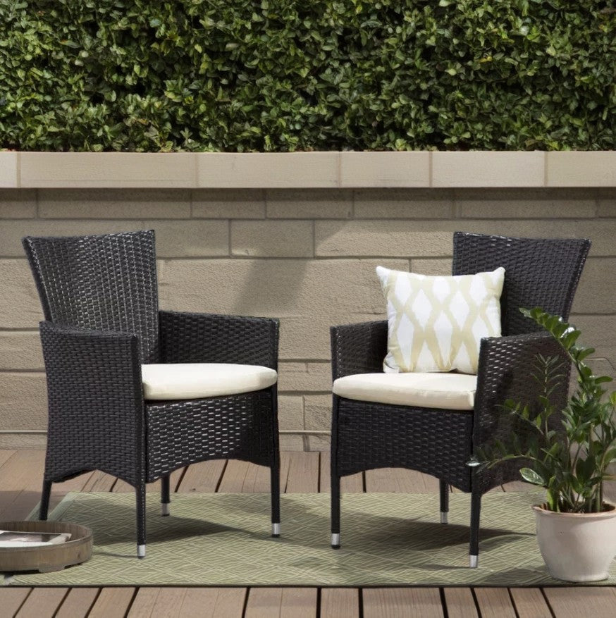 Premium Clementine Outdoor PE Wicker Dining Chairs (Set of 2) - All-Weather Brown Patio Furniture for Garden, Poolside & Backyard Dining