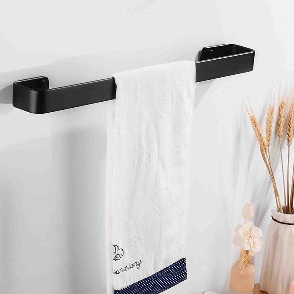 No-Drill Adhesive Wall Mounted Black Aluminum Towel Holder - 30cm Space-Saving Bathroom & Toilet Towel Bar for Hanging Hand Towels, Washcloths & Robes