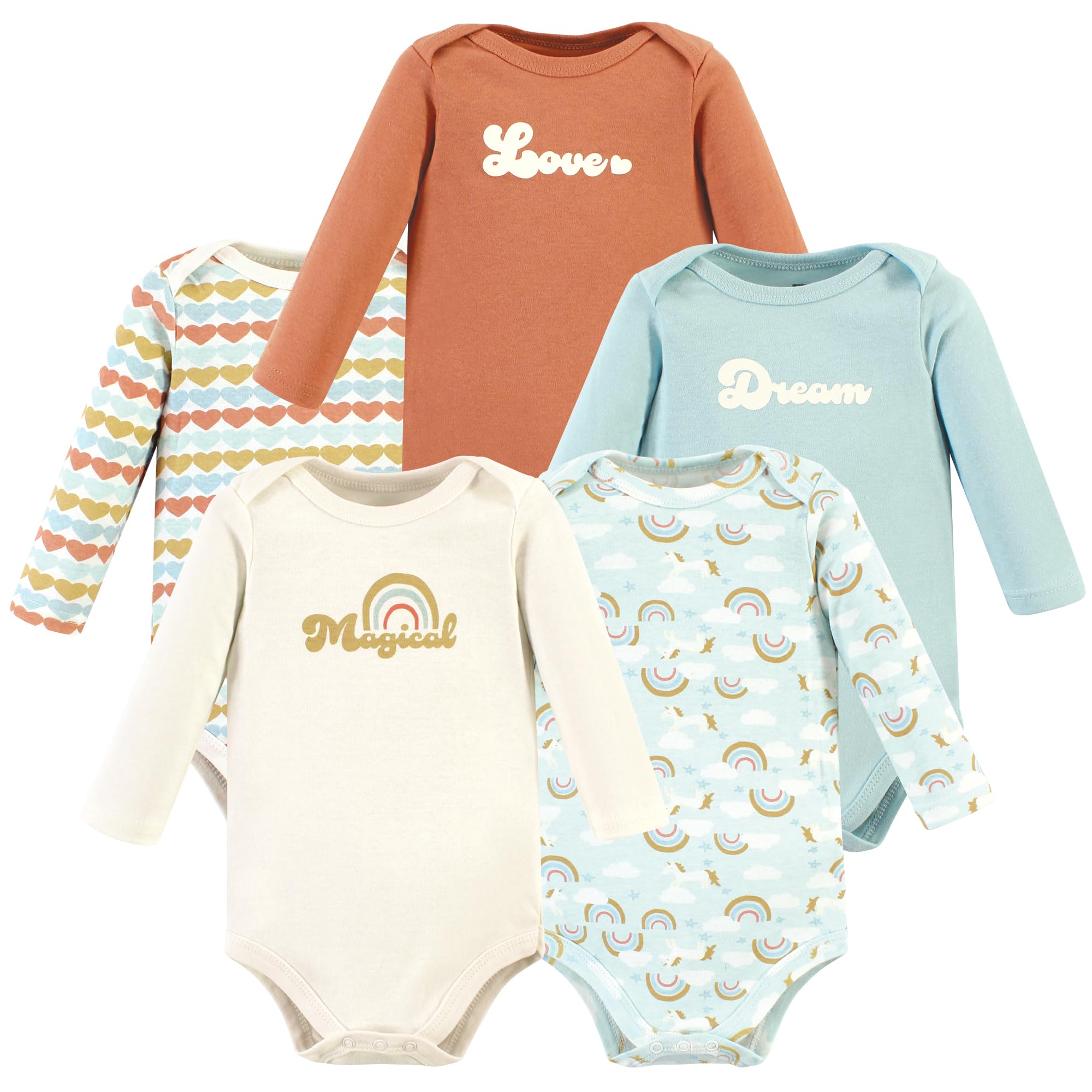 Hudson Baby Unisex Cotton Long-Sleeve Bodysuits - Magical Rainbow 5-Pack (0-3 Months) | Soft & Comfortable Infant Onesies for Newborns, Baby Shower Gifts & Everyday Wear