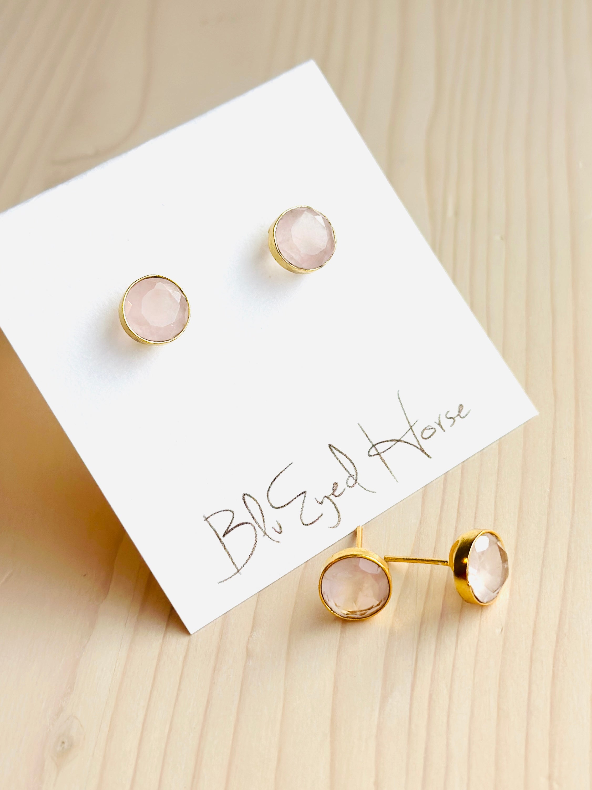 Rose Quartz Stud Earrings for Women - Natural Gemstone Jewelry, Hypoallergenic Pierced Earrings for Daily Wear, Gift for Her, Healing Crystal for Love & Positivity