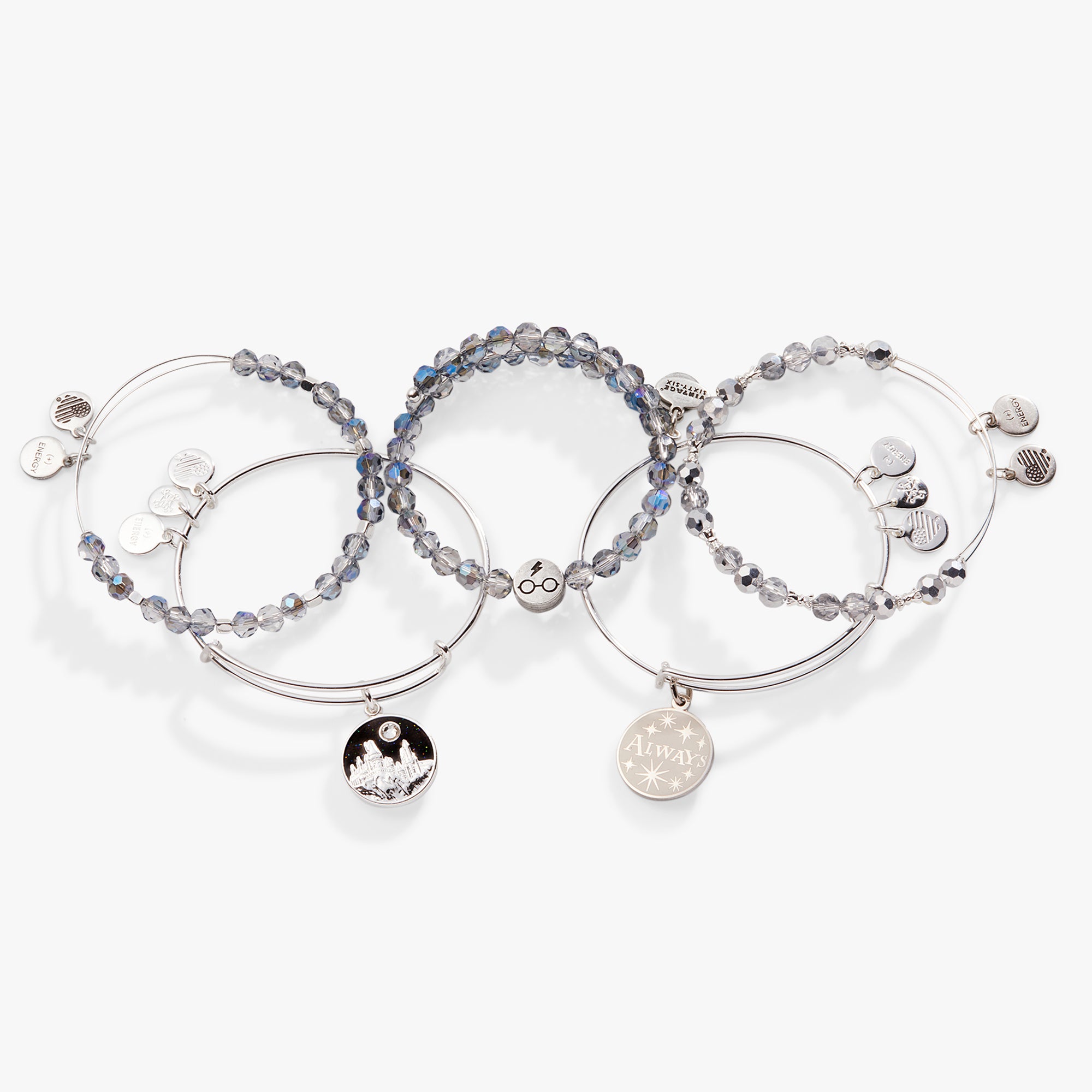 Harry Potter 'Always' Charm Bangles Set of 5 - Stylish Wrist Bracelets for Fans, Gift for Potterheads, Perfect for Cosplay, Halloween & Everyday Wear