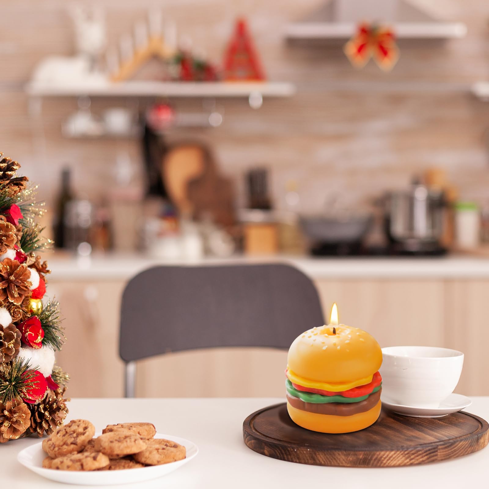 Handmade Cheese Burger Scented Candle - Cute Decorative Food-Shaped Novelty Candle for Home Decor, Party Favors & Unique Gifts (Yummy Coffee Milk Aroma) - Perfect for Kitchen Decor, Birthday Parties & Cozy Home Ambiance