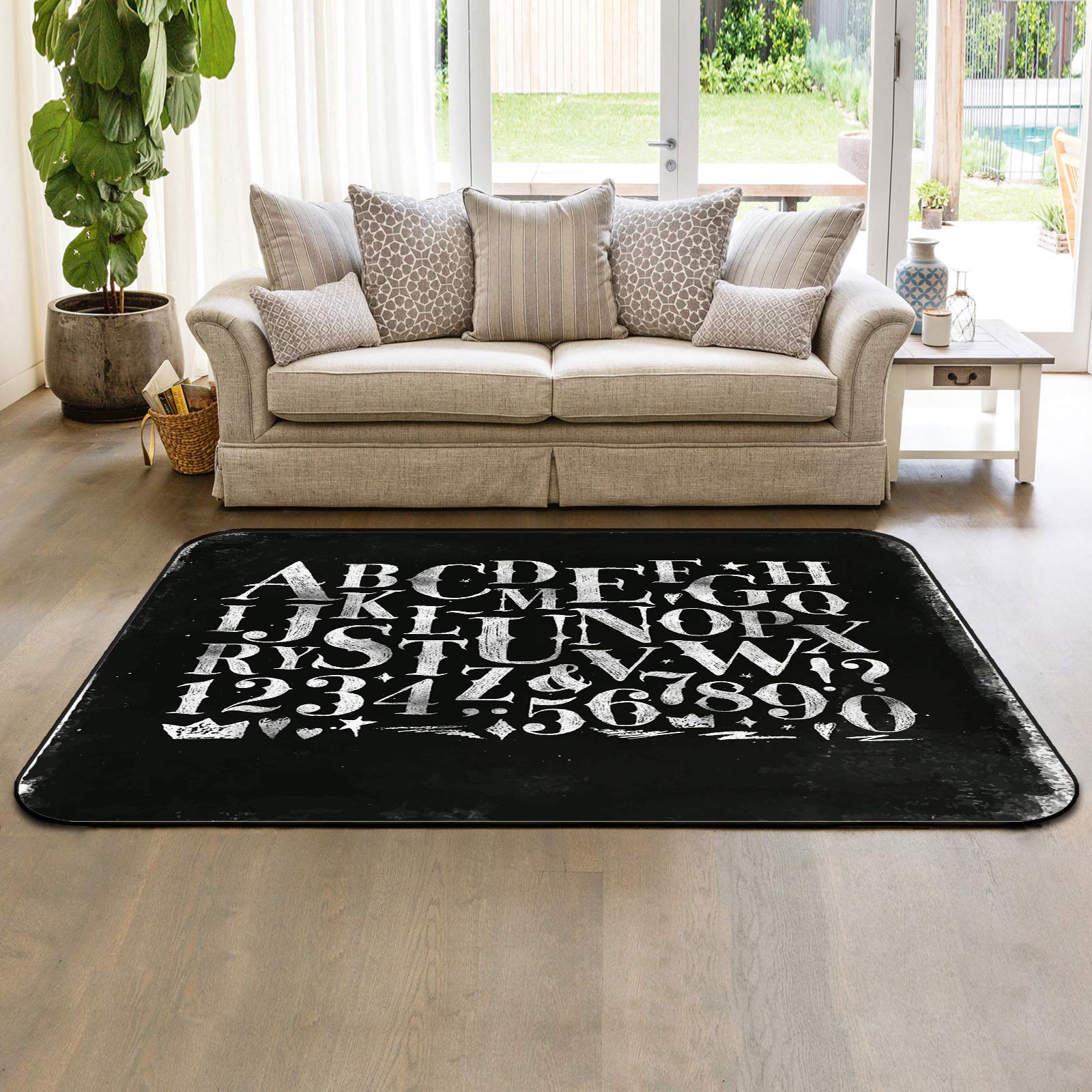 Non-Slip 5'x8' Black and White Washable Area Rug for Bedroom, Living Room & Nursery - Soft Shabby Chic Decor for Kids' Room, Baby Play Area & Home Decor
