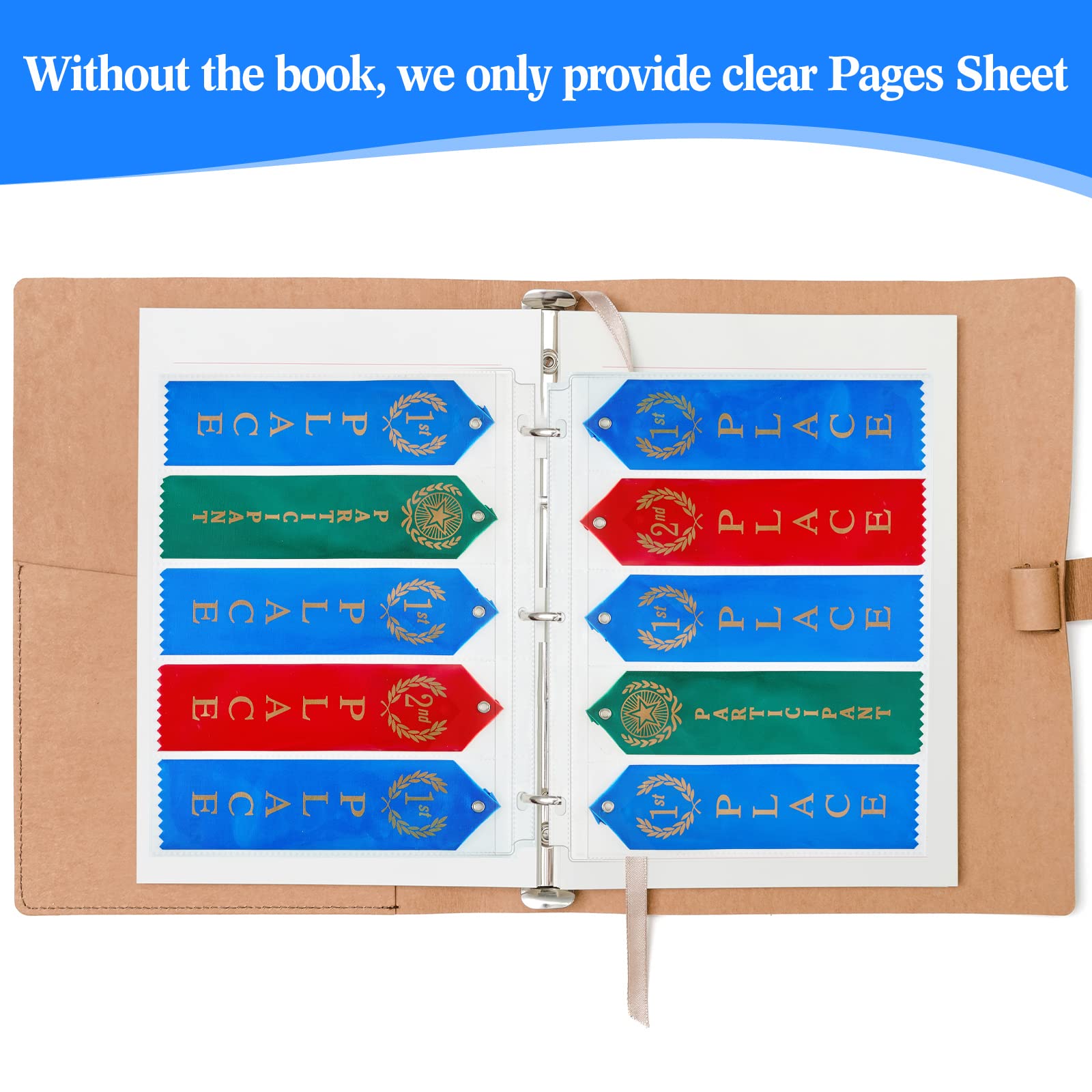 Henoyso Award Ribbon Organizer - 50-Piece Clear Plastic Binder Pages for Swimming & Gymnastics Medals, Prize Display & Scrapbooking - Perfect for 3-Ring Binders, Competition Storage & Trophy Organization