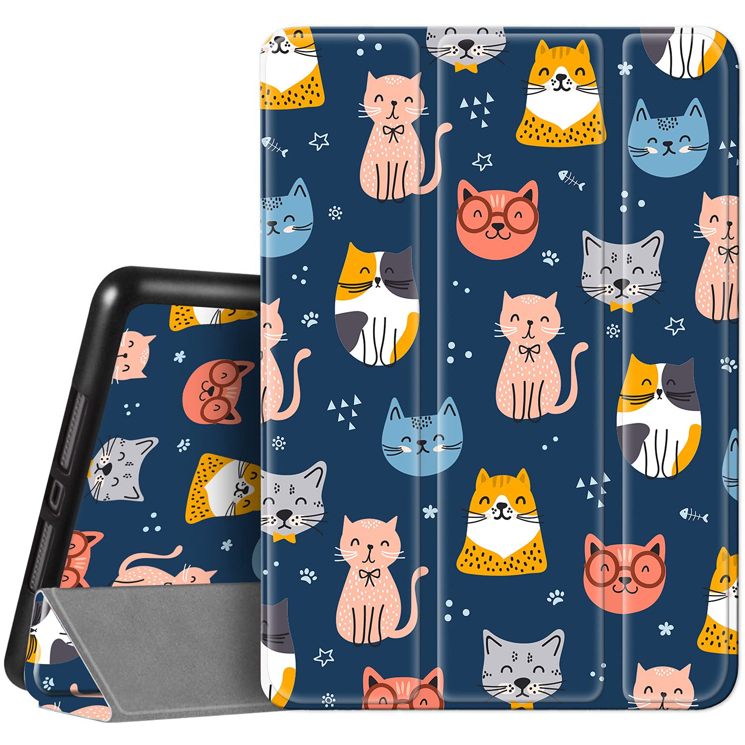 Hepix Shockproof iPad Case for 9th/8th/7th Gen iPad 10.2-inch (2021/2020/2019 Models A2270 A2428 A2429 A2197 A2198 A2200) - Cute Cat Cartoon Design with Pencil Holder & Auto Sleep/Wake | Perfect for School, Work, Travel Protection