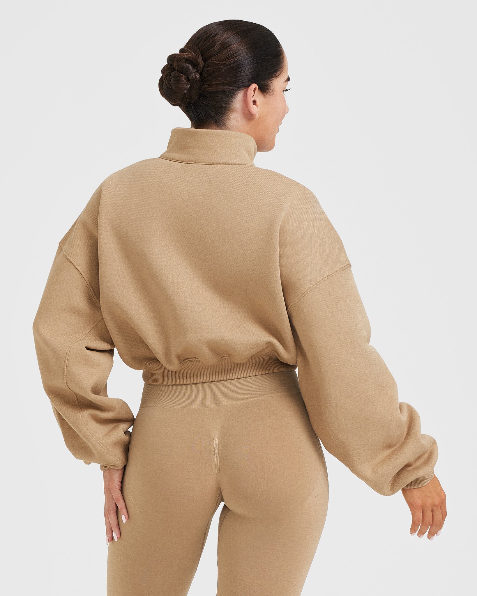 All Day Cozy Crop 1/4 Zip Sweatshirt for Women | Soft Fleece Pullover in Dune Brown | Perfect for Yoga, Running & Casual Outfits