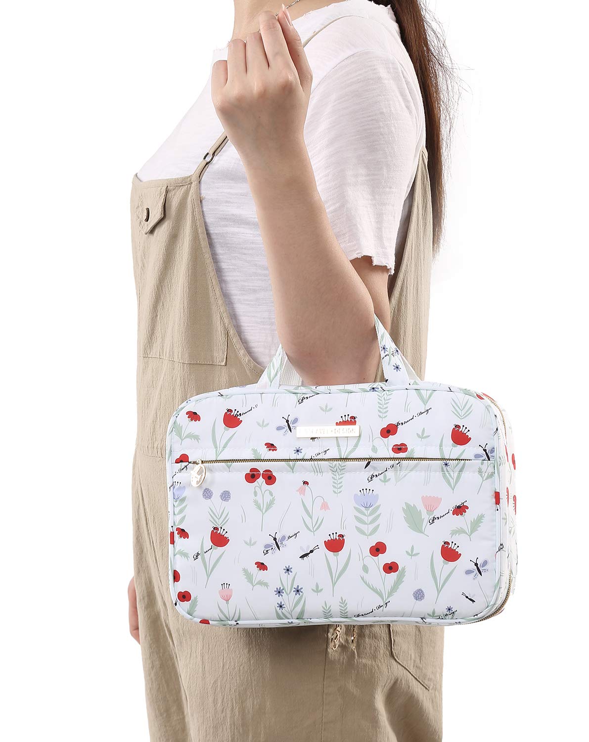 Lychii Hanging Toiletry Bag for Women - Large Floral Printed Travel Makeup Organizer & Cosmetic Case - Perfect for Bathroom, Shower, Gym, and Vacation Packing
