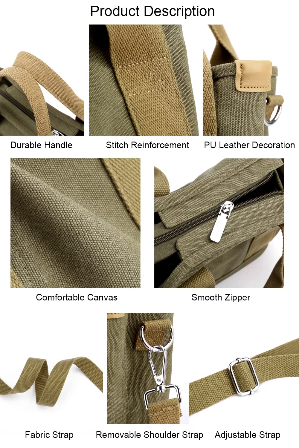 Women's Canvas Tote Bag with Zipper - Multi-Pocket Hobo Shoulder Bag for Travel & Work