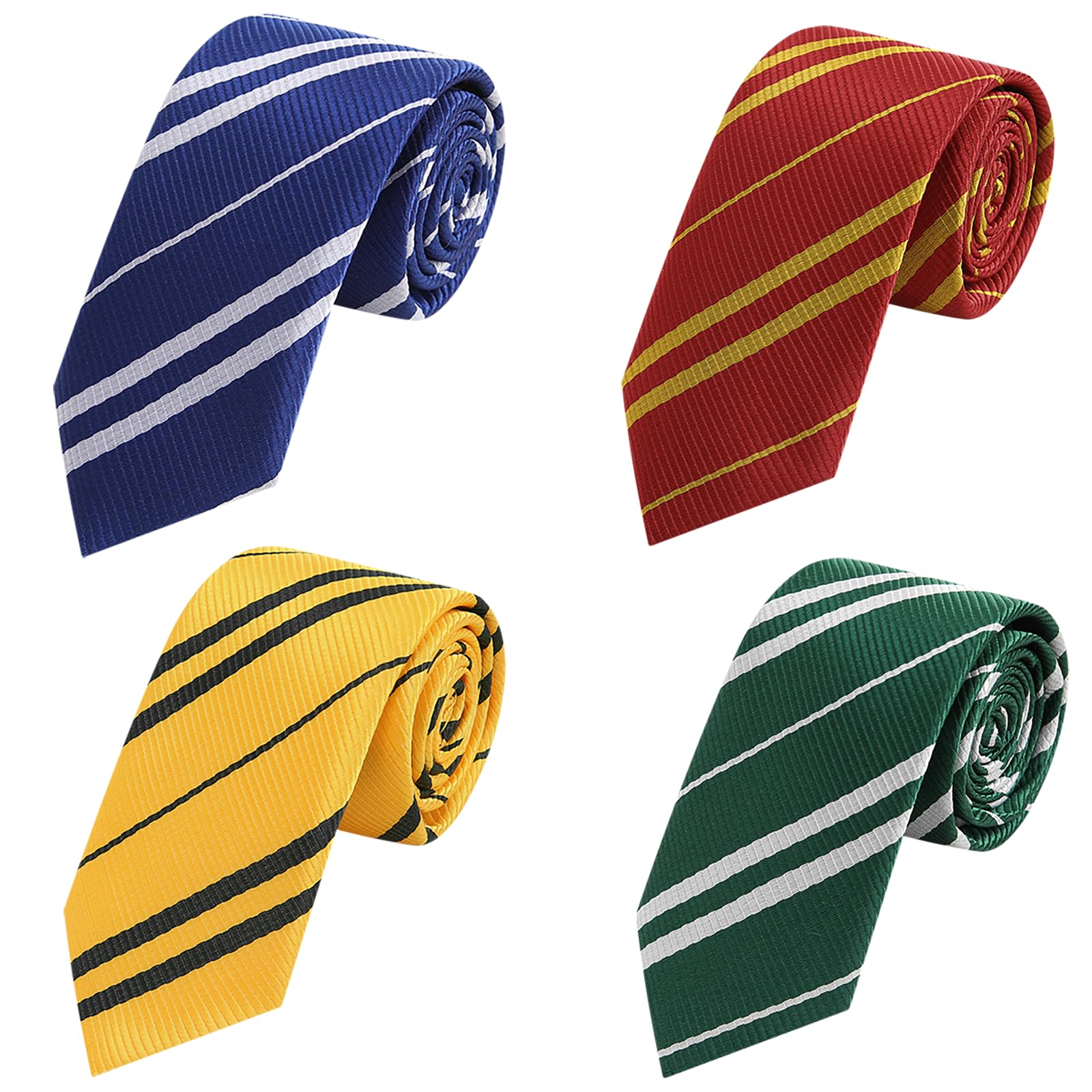 AUSKY 4 Pack Men's Neckties - Classic Striped Satin Tie for Themed Parties, Halloween Costumes & Cosplay - Unisex Adult Formal Wear for Office, Weddings & Special Events