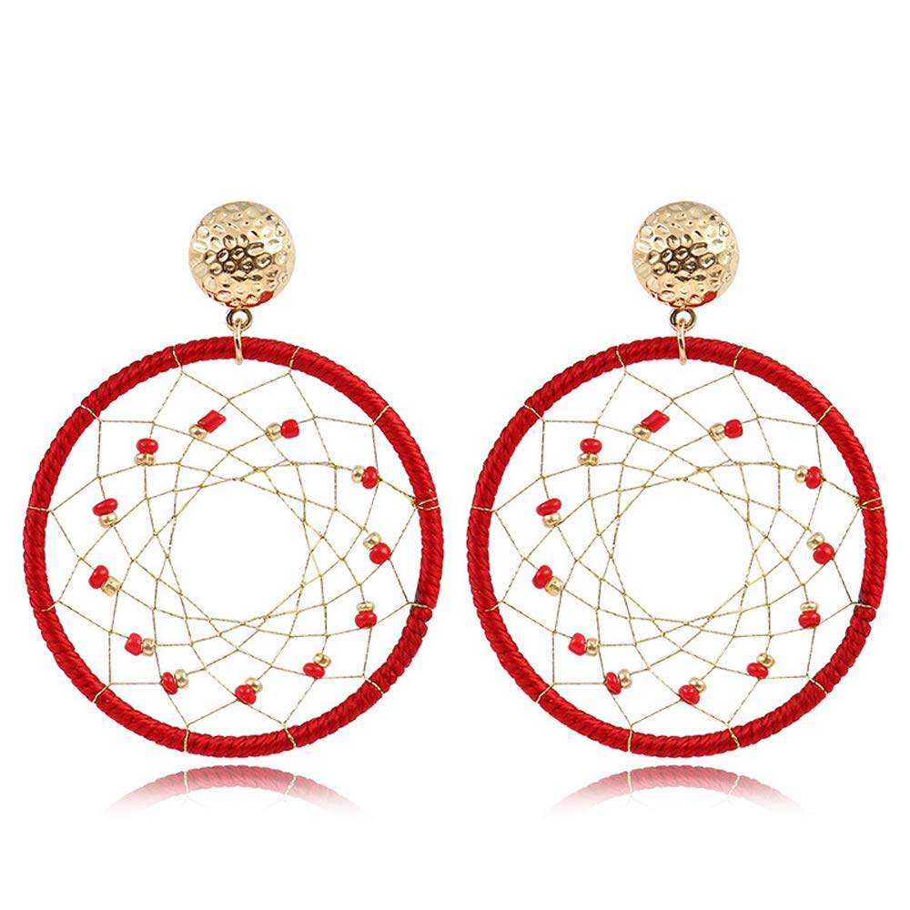 Royal Amoyy Handmade Woven Dream Catcher Cotton Gold Thread Drop Earrings - Bohemian Vintage Dangle Earrings for Women & Girls | Perfect for Festivals, Weddings & Boho Fashion Accessories